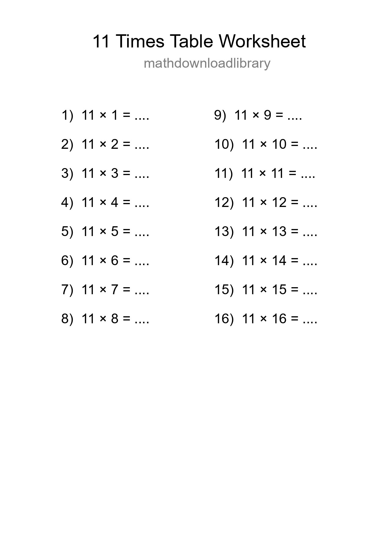 11 Times Table Worksheet For Grade 4 With Answers - Part 284