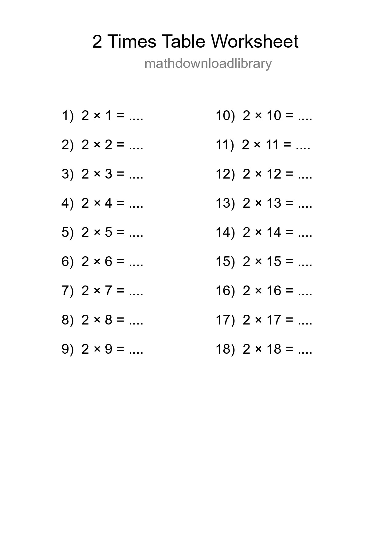 2 Times Table Worksheet For Grade 2 - Part 53