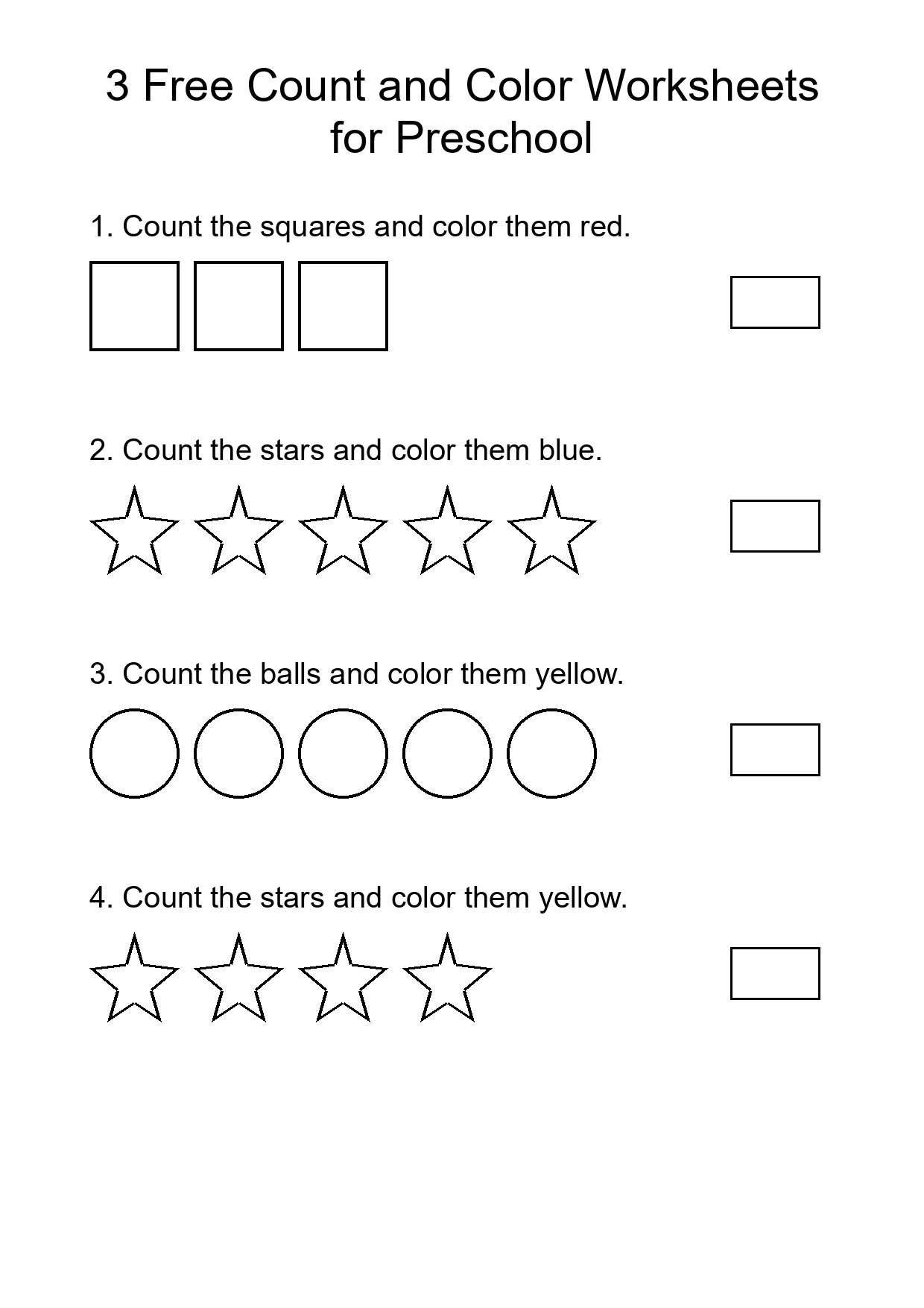 3 Free Count and Color Worksheets for Preschool