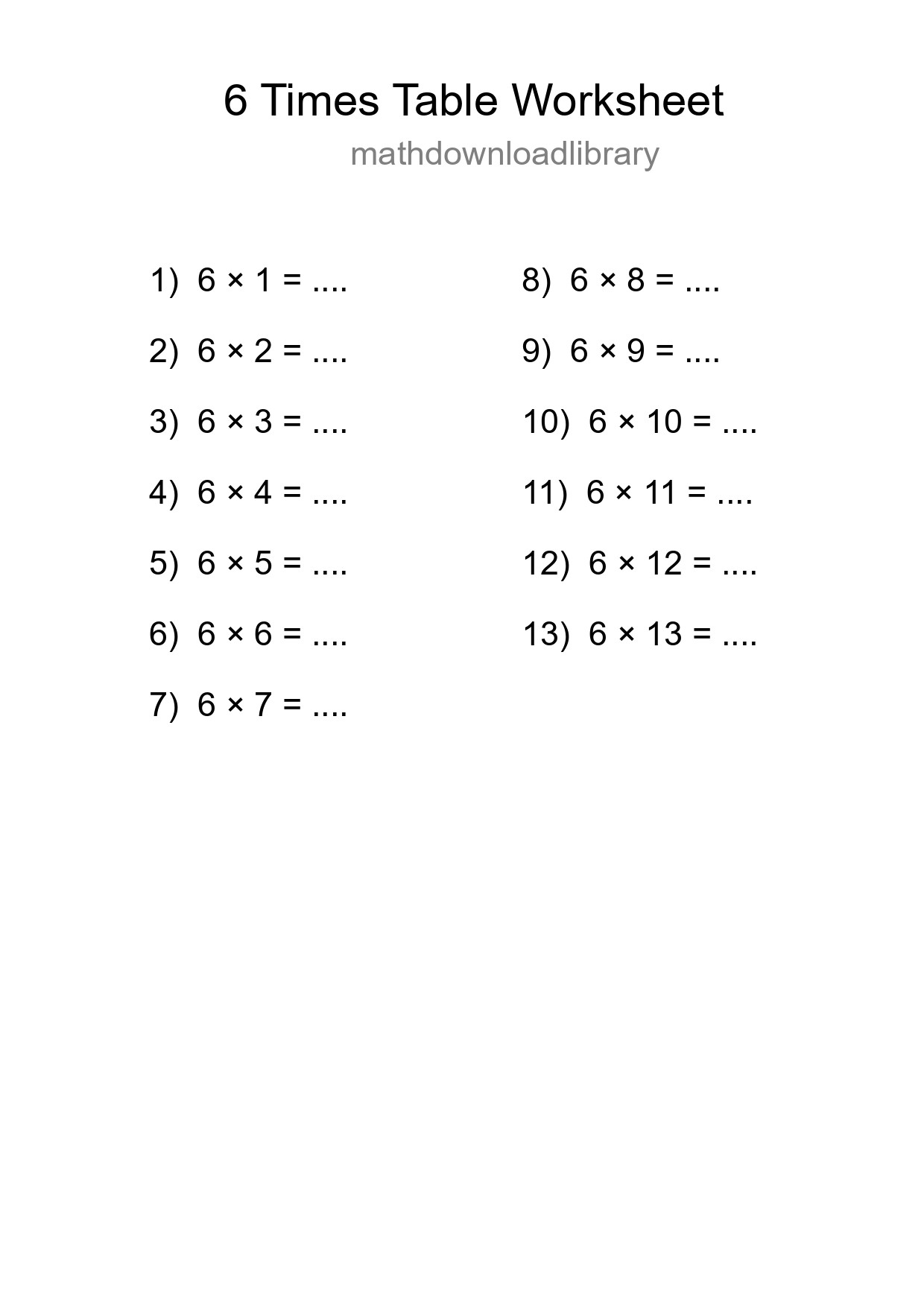 6 Times Table Worksheet For Grade 3 - Part 295