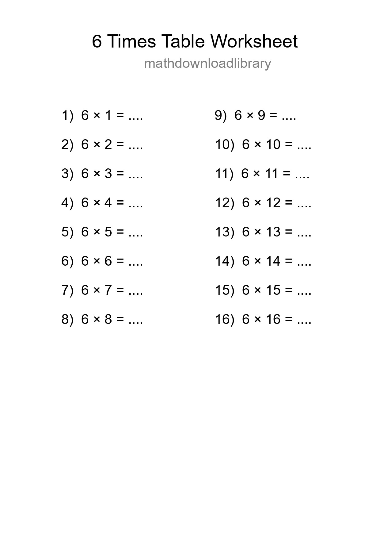 6 Times Table Worksheet For Grade 3 With Answers - Part 196