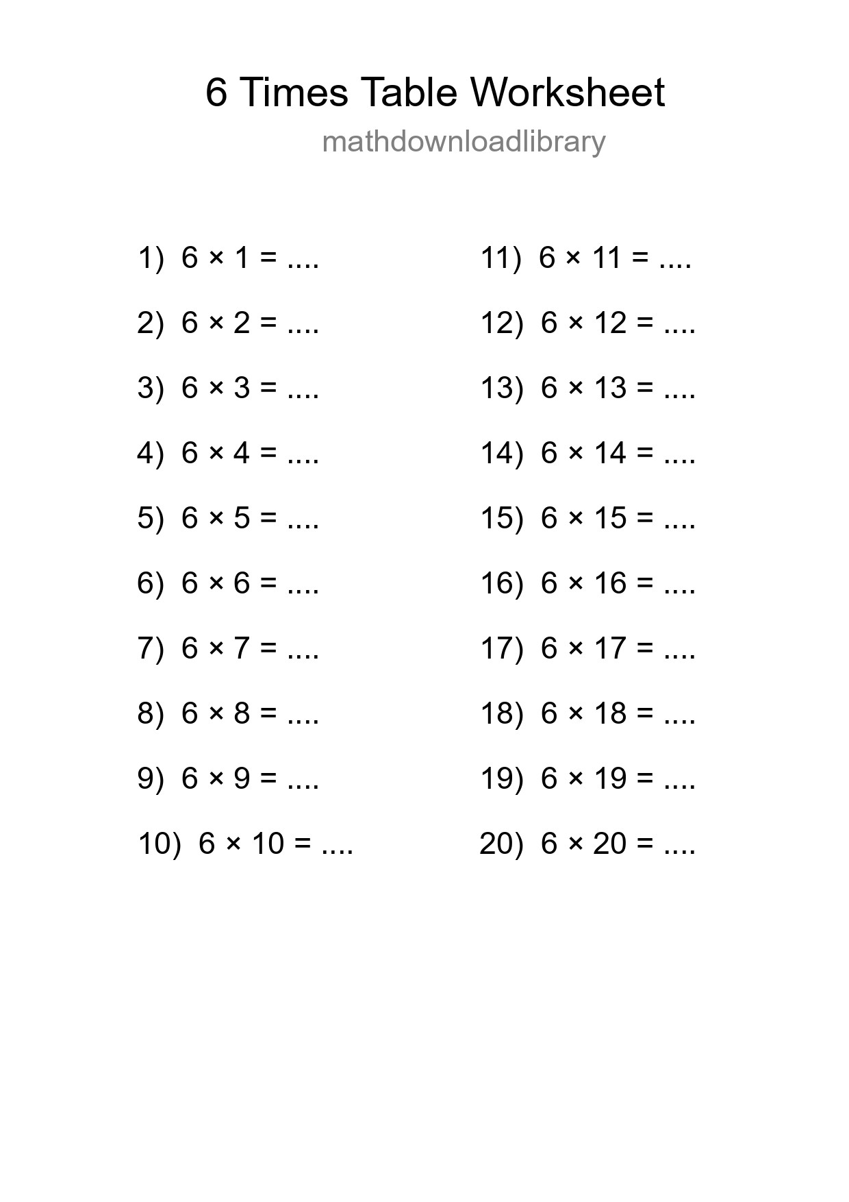 6 Times Table Worksheet For Grade 3 With Answers - Part 31
