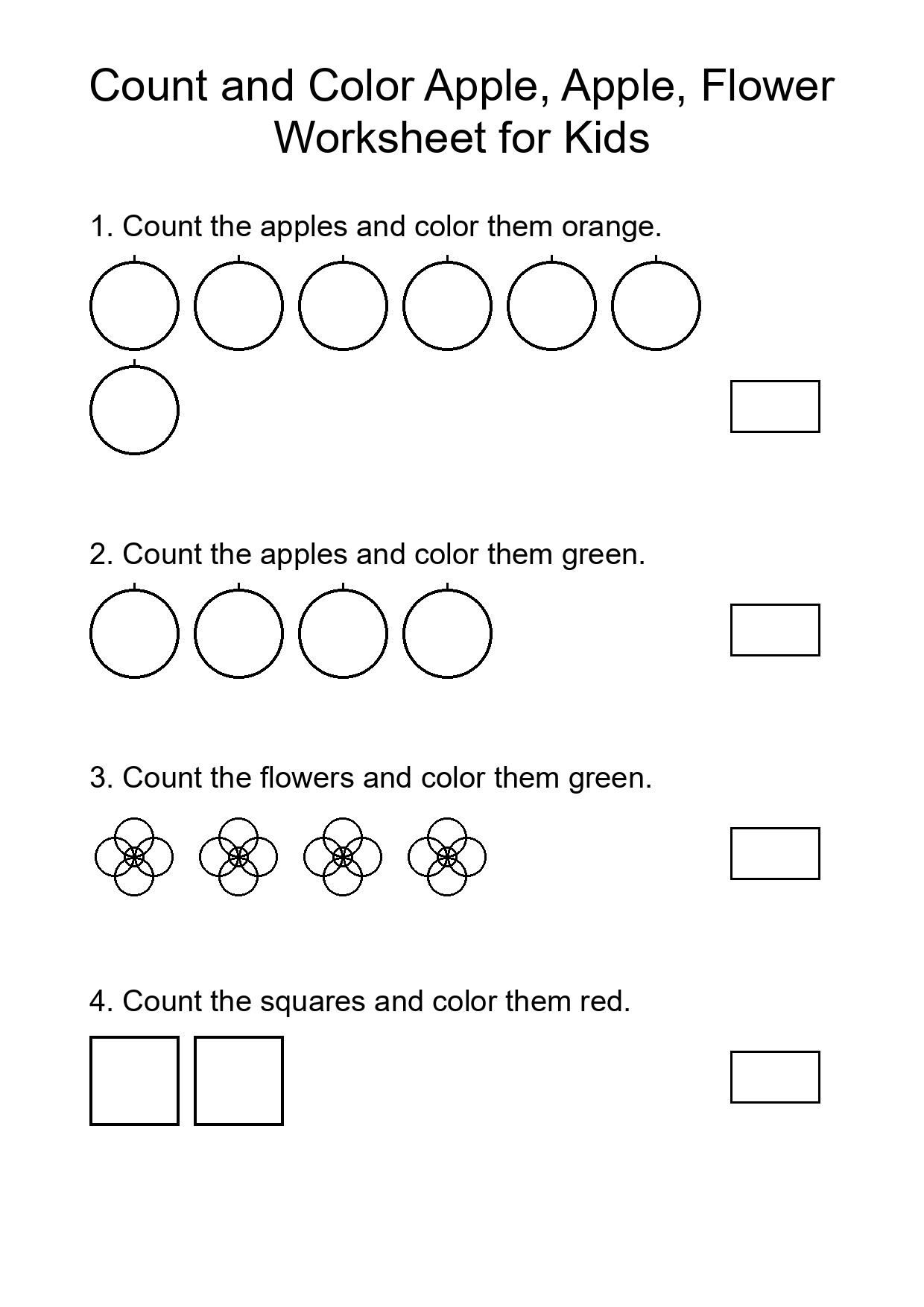 Count and Color Apple, Apple, Flower Worksheet for Kids