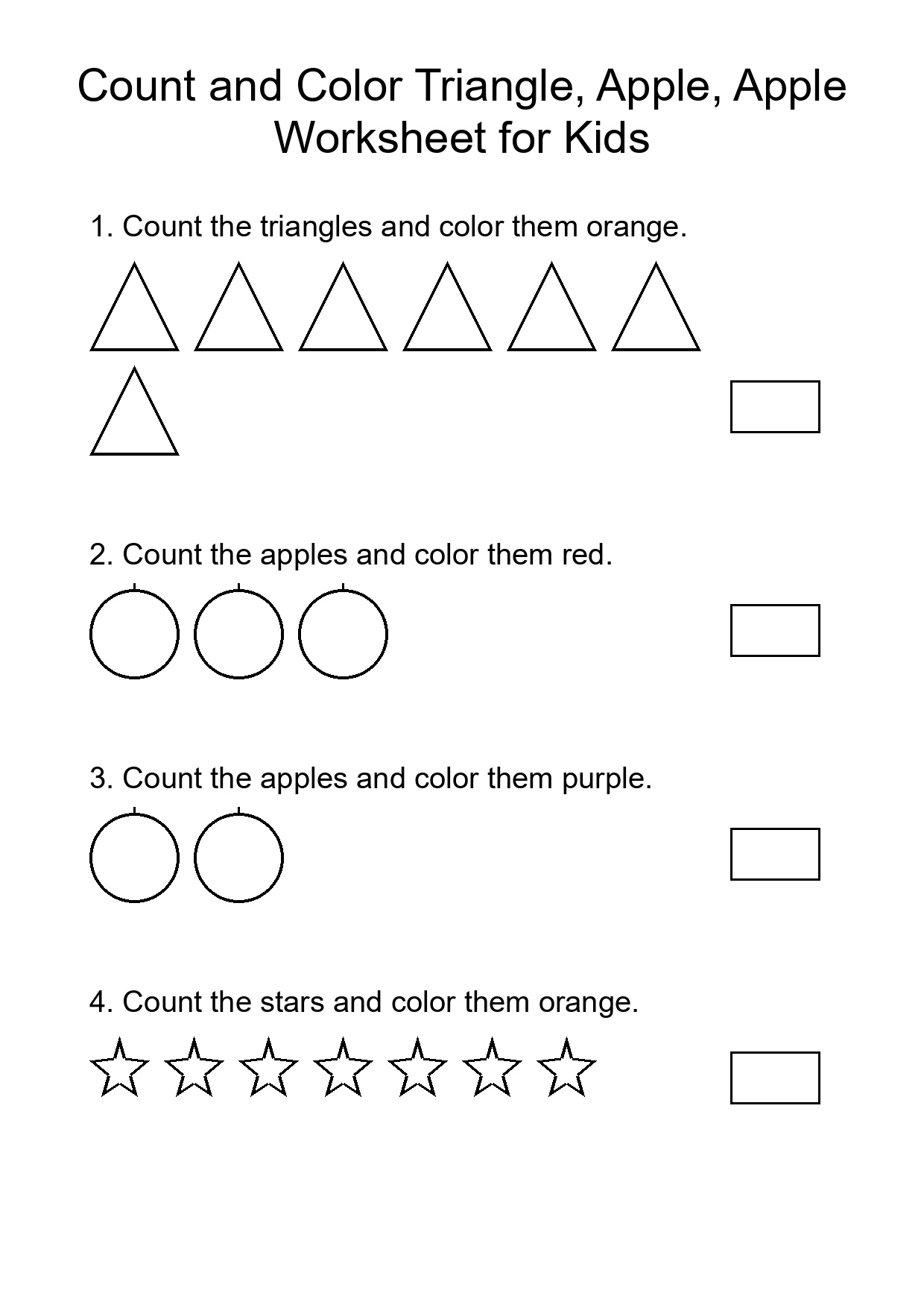 Count and Color Triangle, Apple, Apple Worksheet for Kids