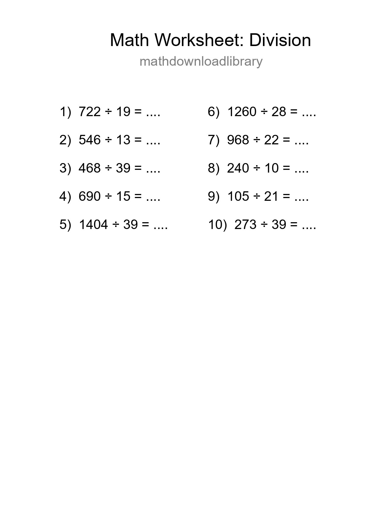 Free 10 Division Math Worksheet For Grade 2 With Answers - Part 290
