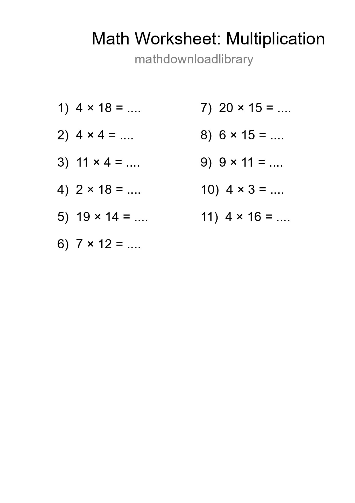Free 11 Multiplication Math Worksheet For Grade 2 - Part 106