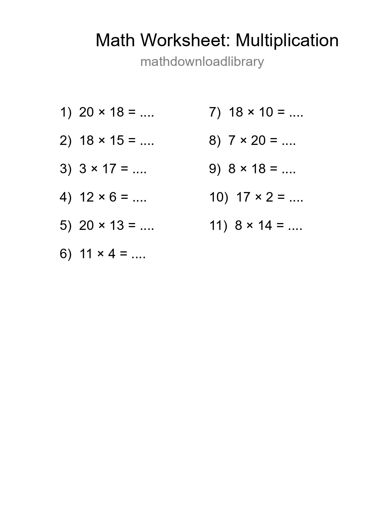 Free 11 Multiplication Math Worksheet For Grade 2 - Part 161