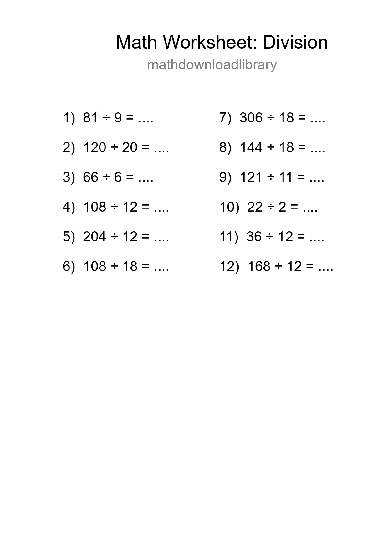 Free 12 Division Math Worksheet For Grade 2 With Answers - Part 191