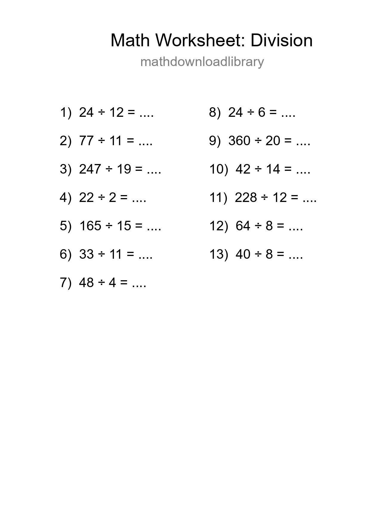 Free 13 Division Math Worksheet For Grade 2 - Part 81
