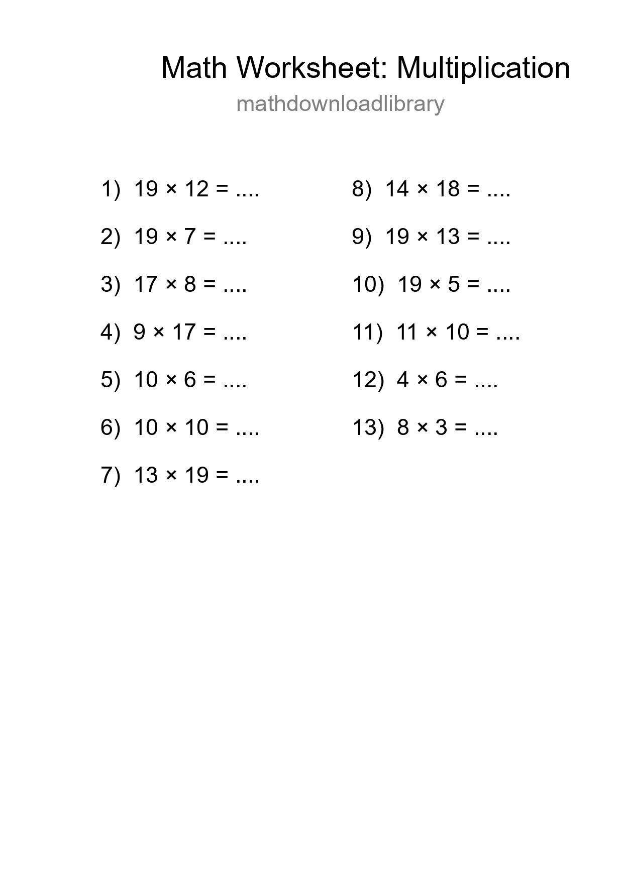 Free 13 Multiplication Math Worksheet For Grade 2 - Part 7