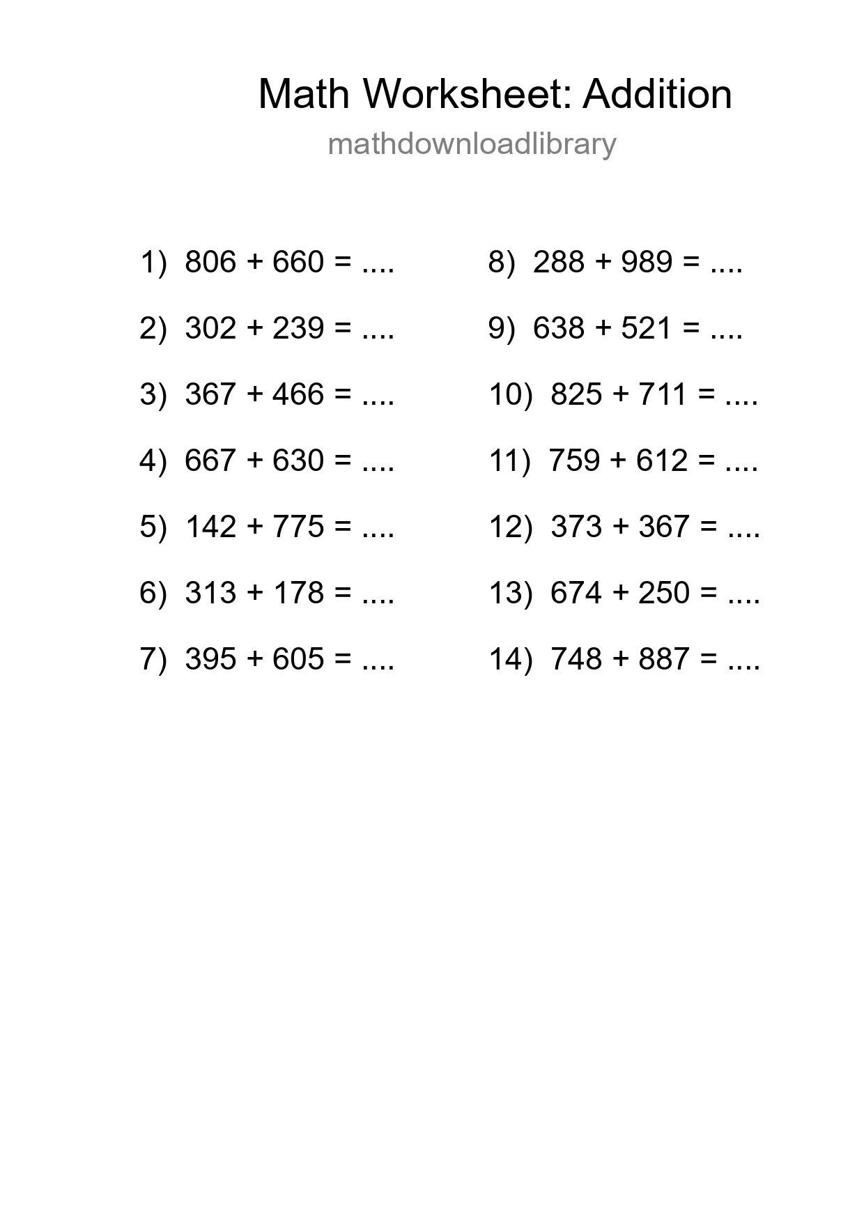 Free 14 Addition Math Worksheet For Grade 5 - Part 243