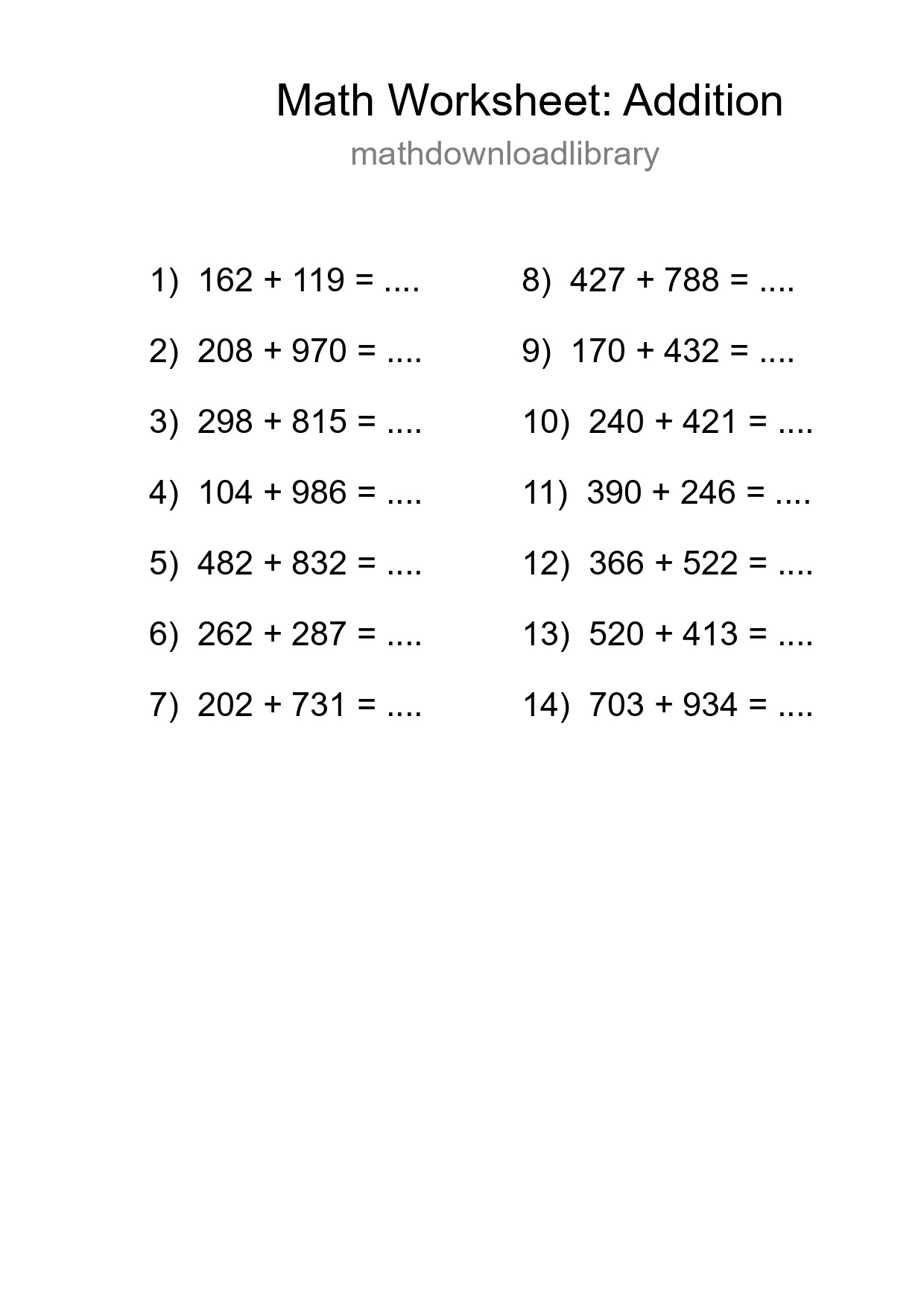 Free 14 Addition Math Worksheet For Grade 5 - Part 298