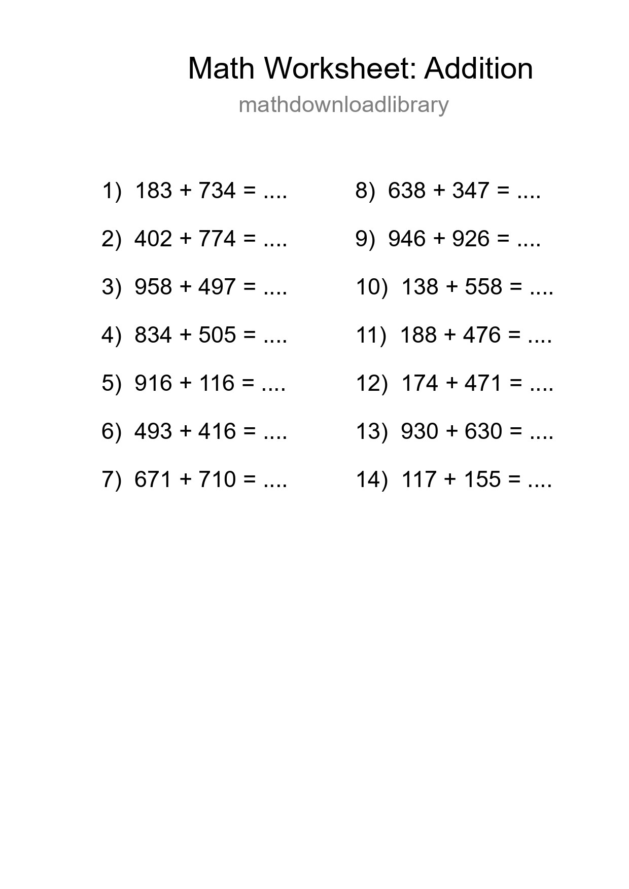 Free 14 Addition Math Worksheet For Grade 5 With Answers - Part 111