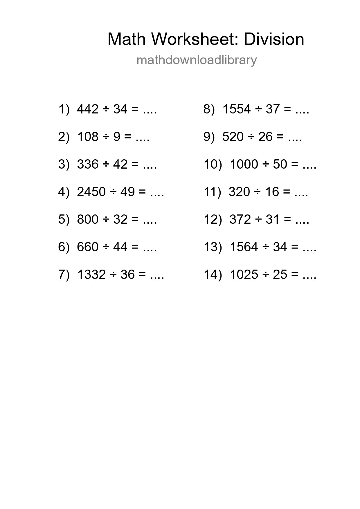 Free 14 Division Math Worksheet For Grade 2 With Answers - Part 114