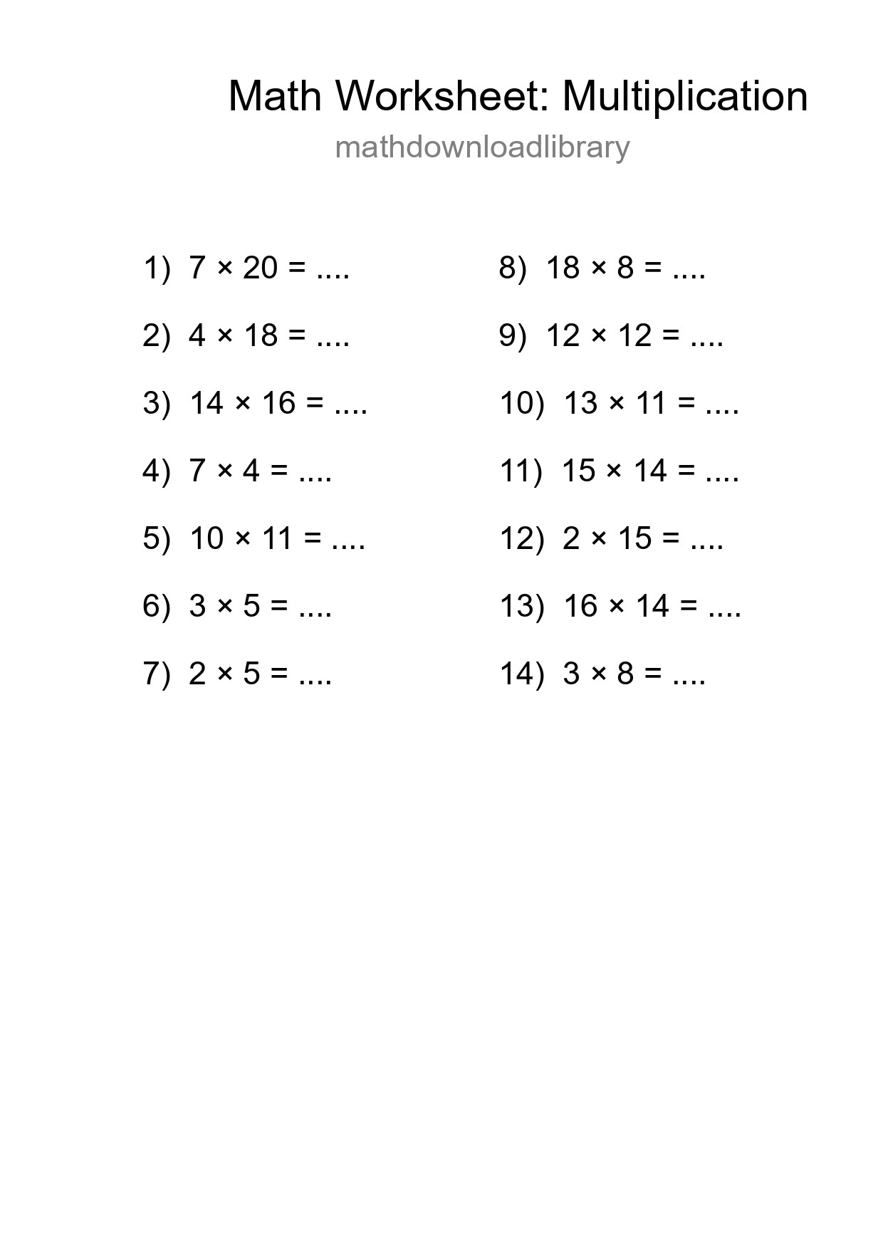 Free 14 Multiplication Math Worksheet For Grade 2 - Part 260
