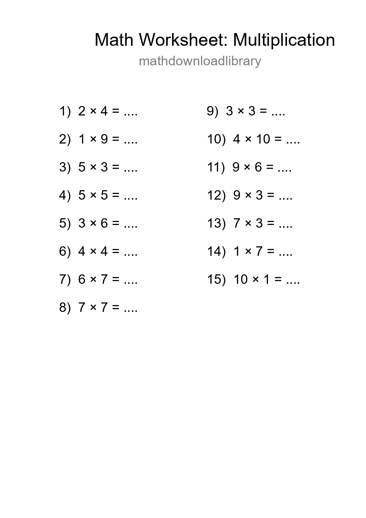 Free 15 Multiplication Math Worksheet For Grade 1 With Answers - Part 293