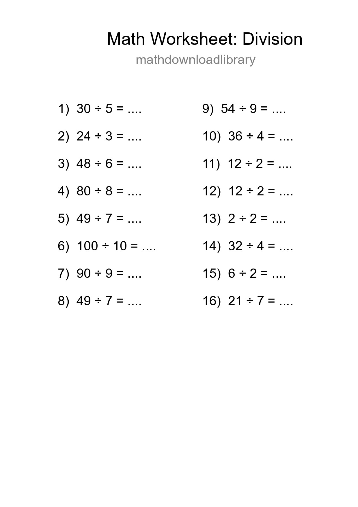 Free 16 Division Math Worksheet For Grade 1 - Part 37
