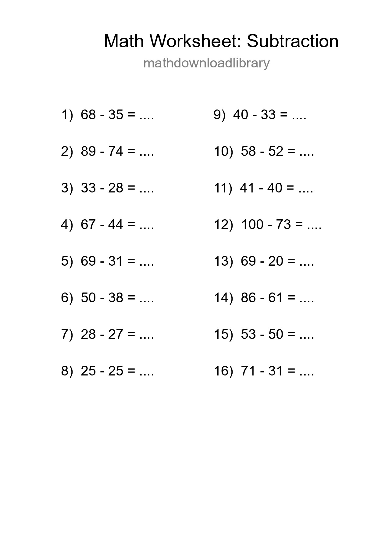 Free 16 Subtraction Math Worksheet For Grade 3 - Part 250
