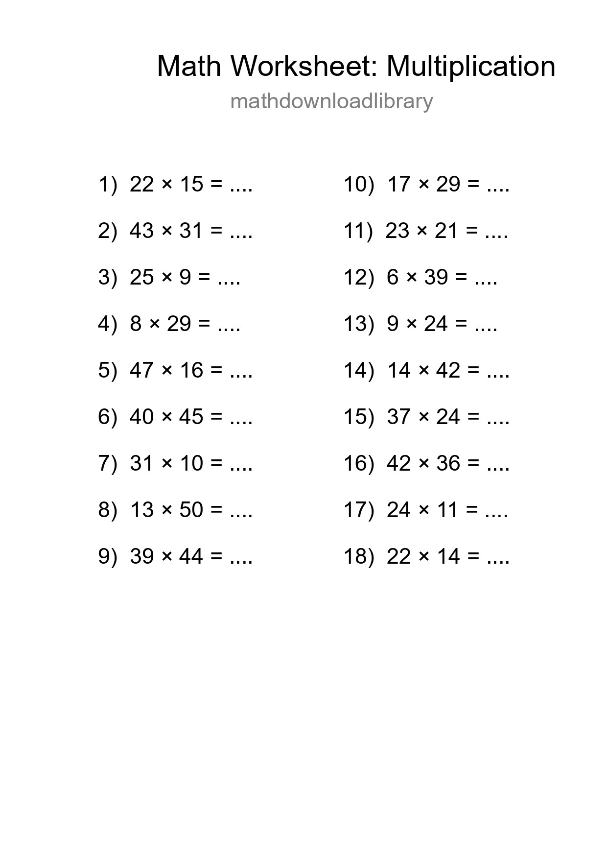 Free 18 Multiplication Math Worksheet For Grade 2 With Answers - Part 128