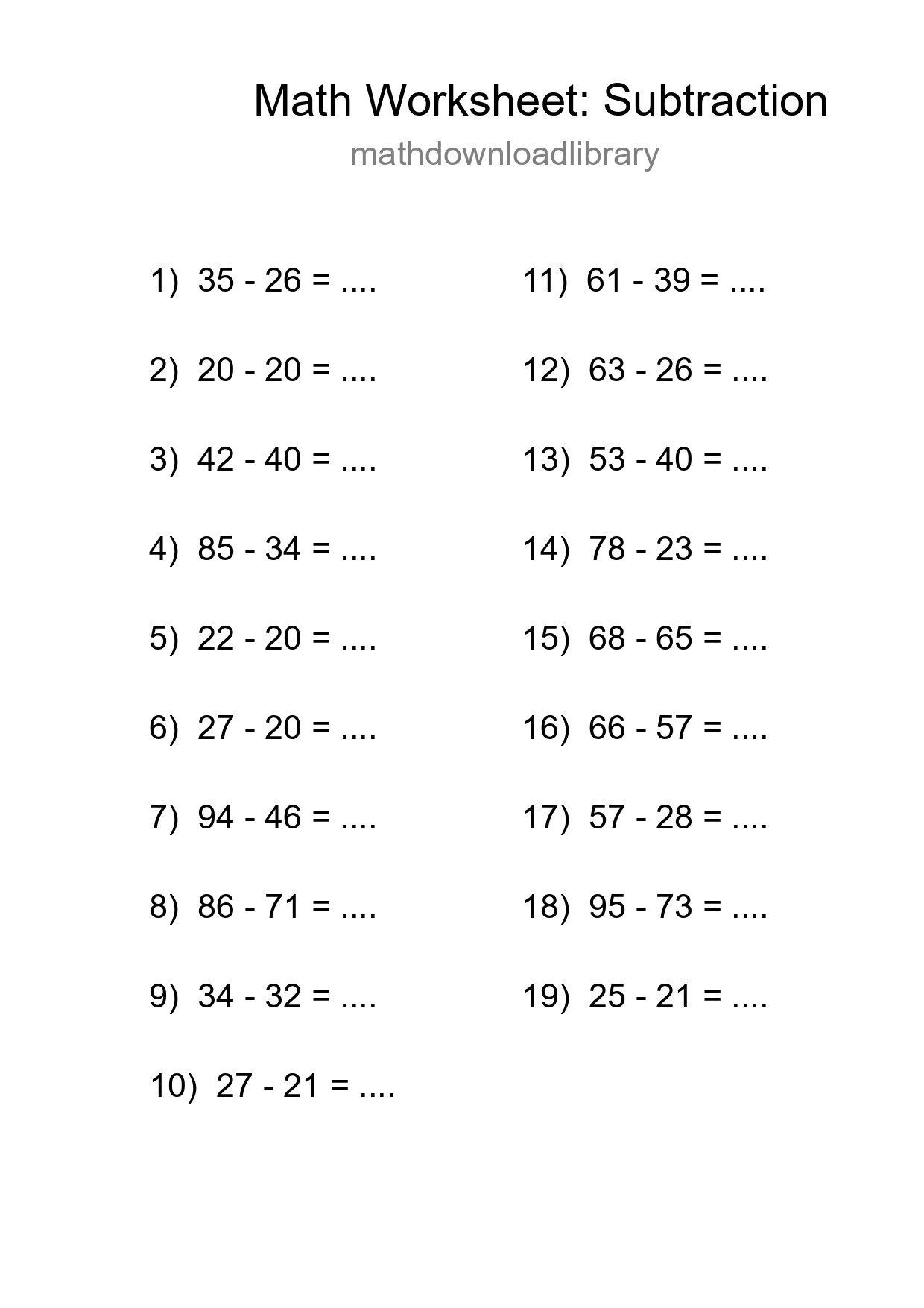Free 19 Subtraction Math Worksheet For Grade 3 - Part 206
