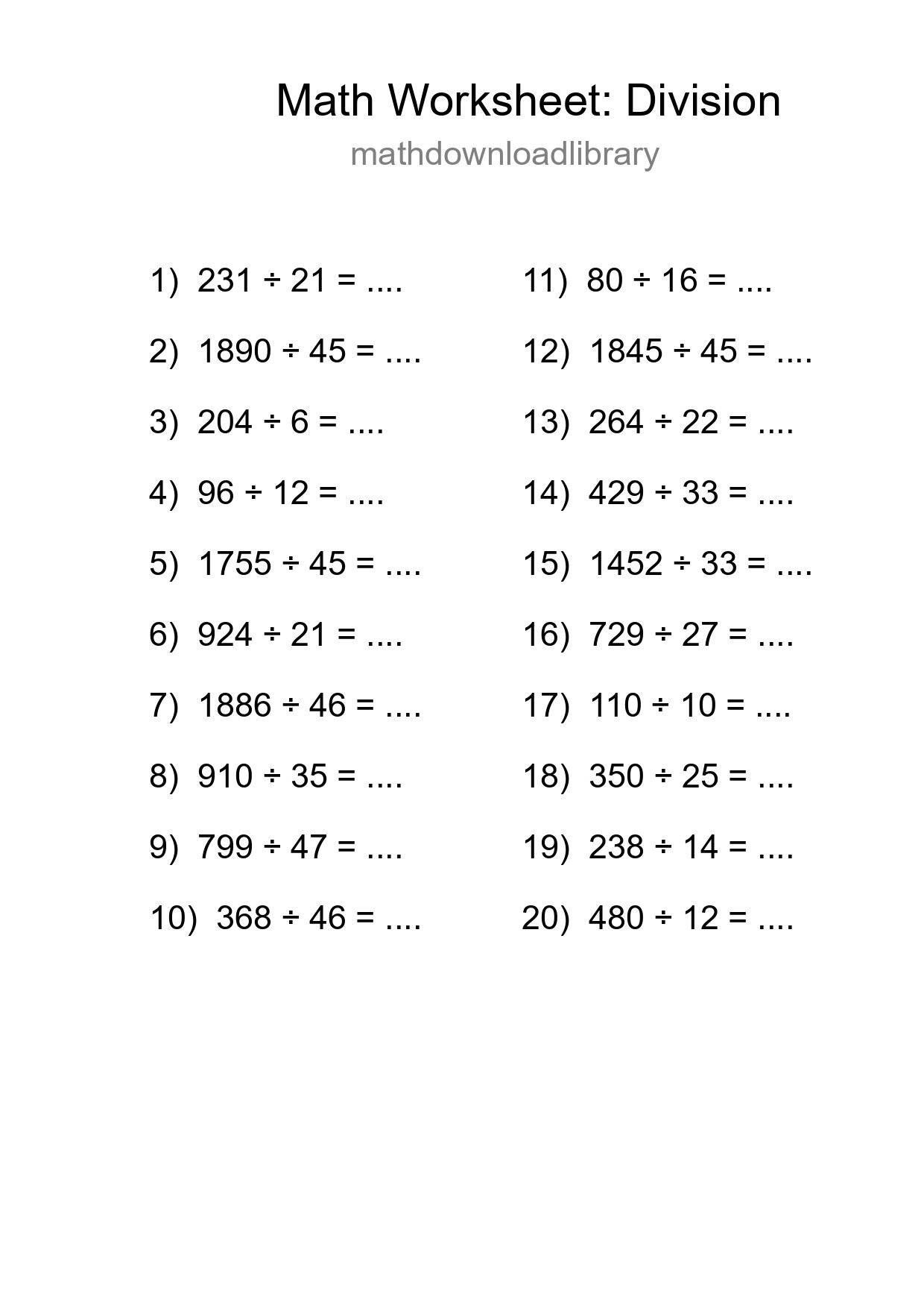 Free 20 Division Math Worksheet For Grade 2 - Part 59