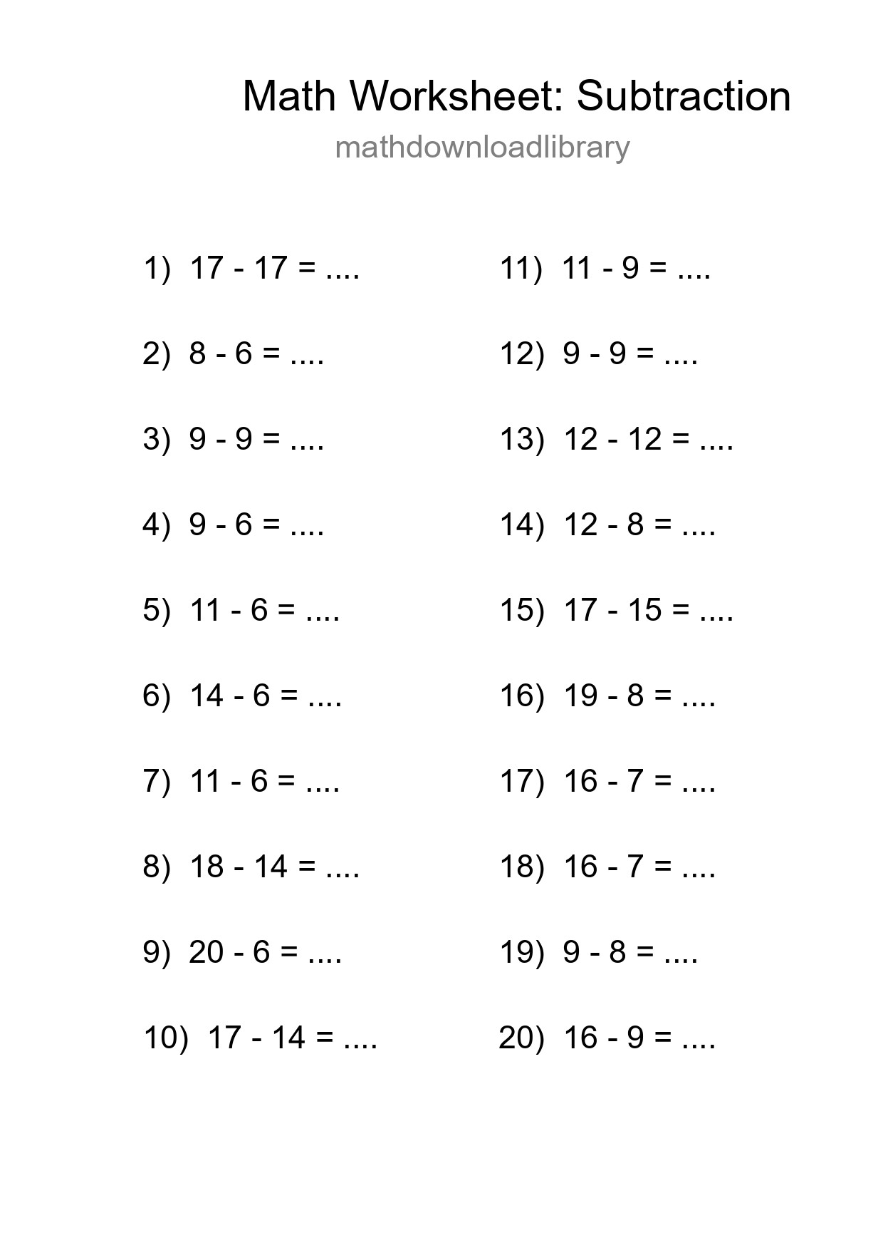 Free 20 Subtraction Math Worksheet For Grade 2 With Answers - Part 52