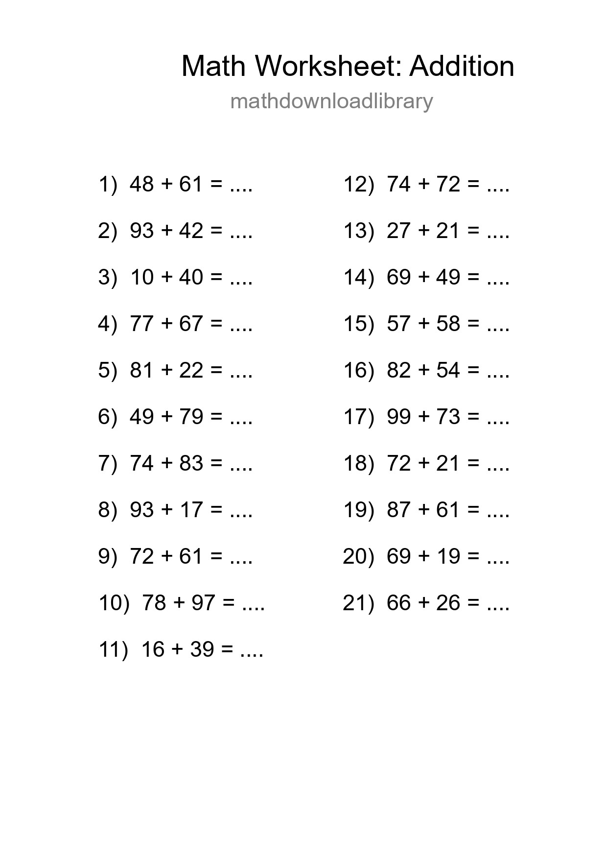 Free 21 Addition Math Worksheet For Grade 3 - Part 89