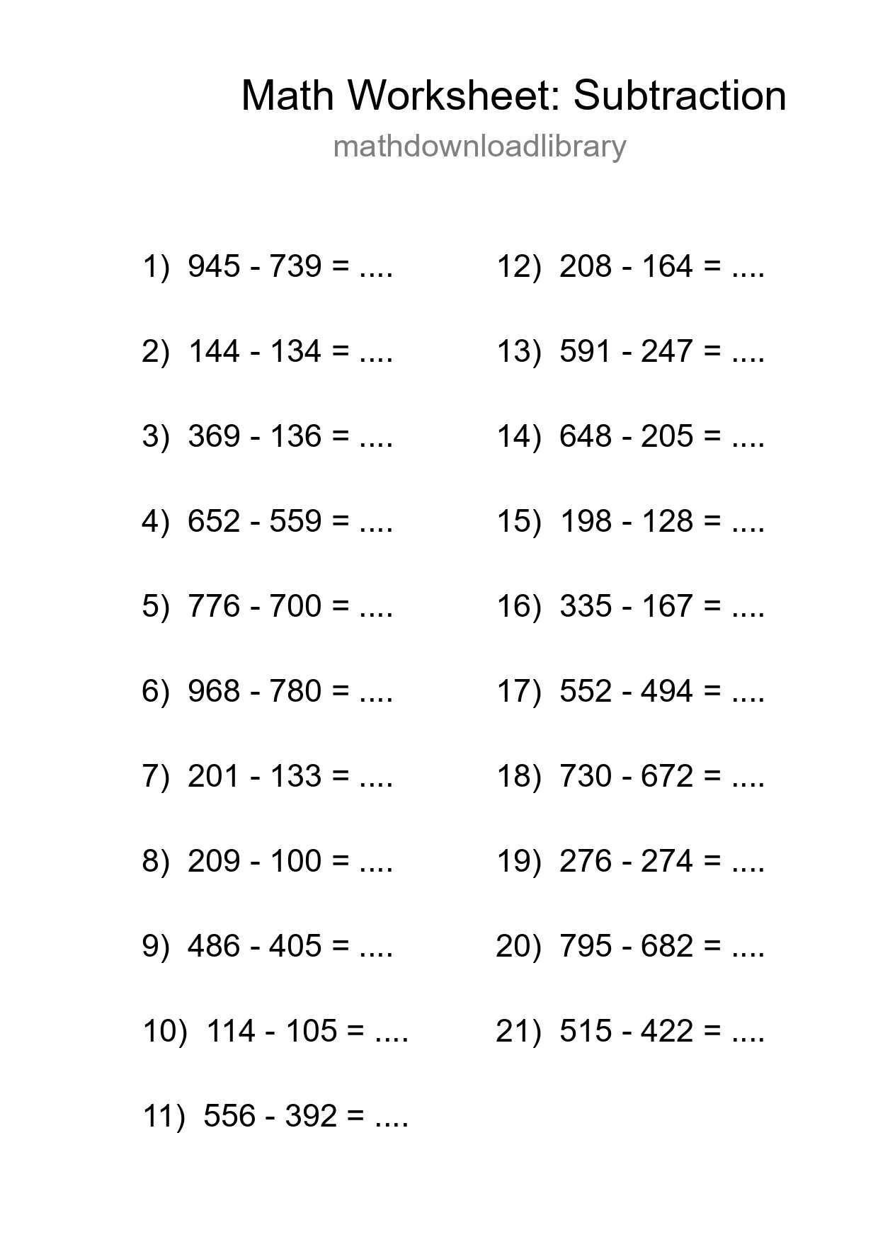 Free 21 Subtraction Math Worksheet For Grade 5 With Answers - Part 63
