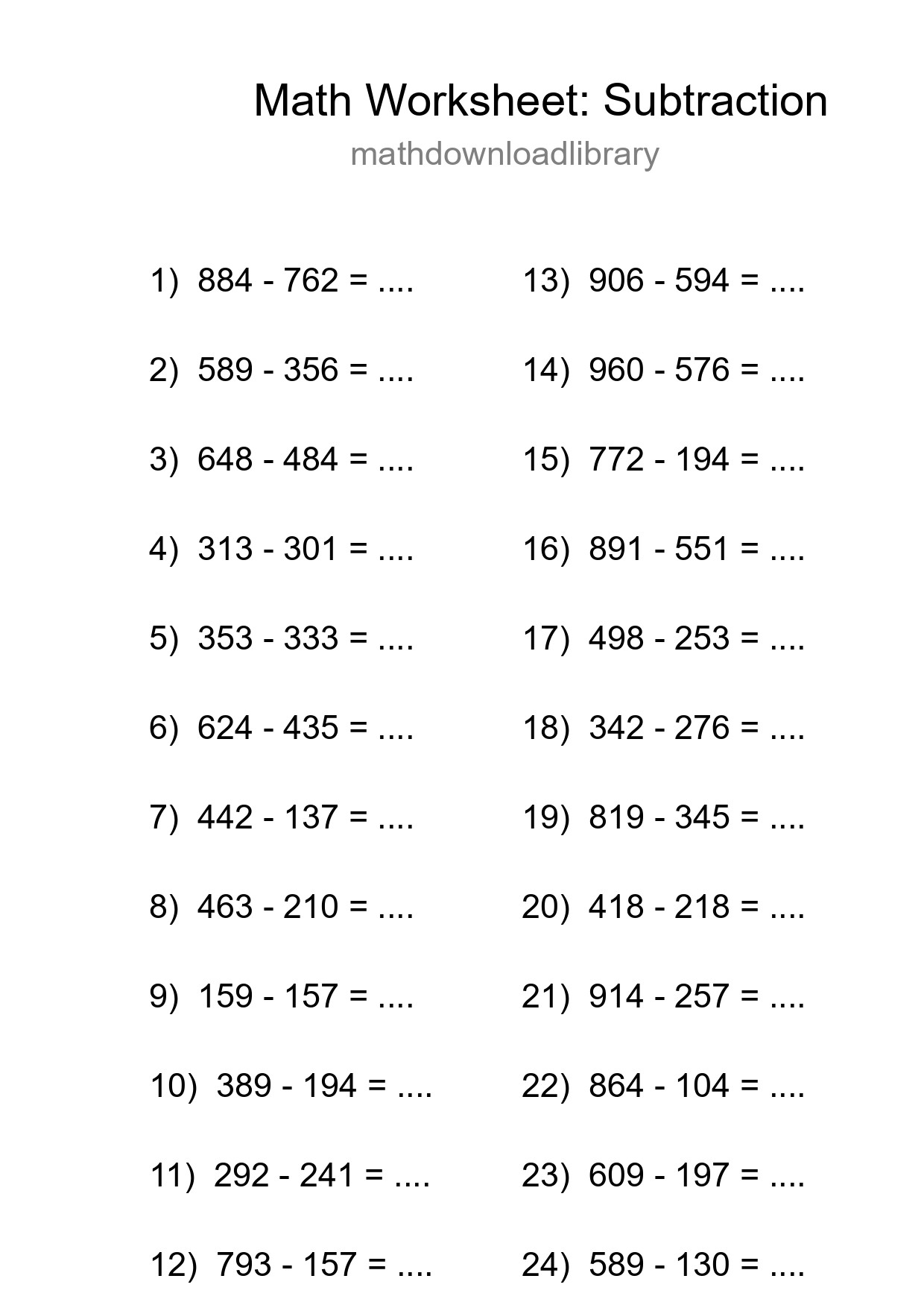 Free 24 Subtraction Math Worksheet For Grade 5 With Answers - Part 261