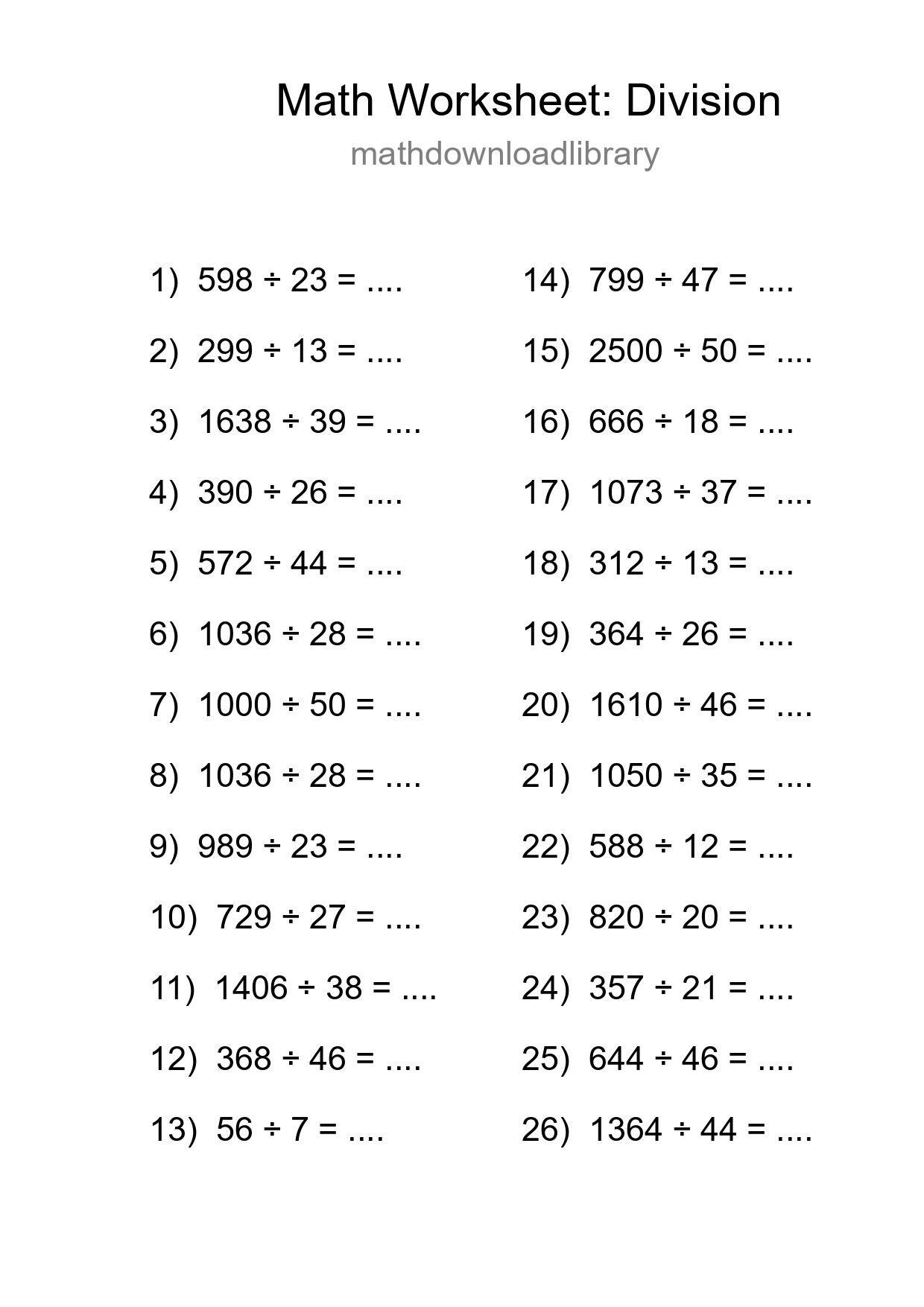 Free 26 Division Math Worksheet For Grade 2 - Part 202
