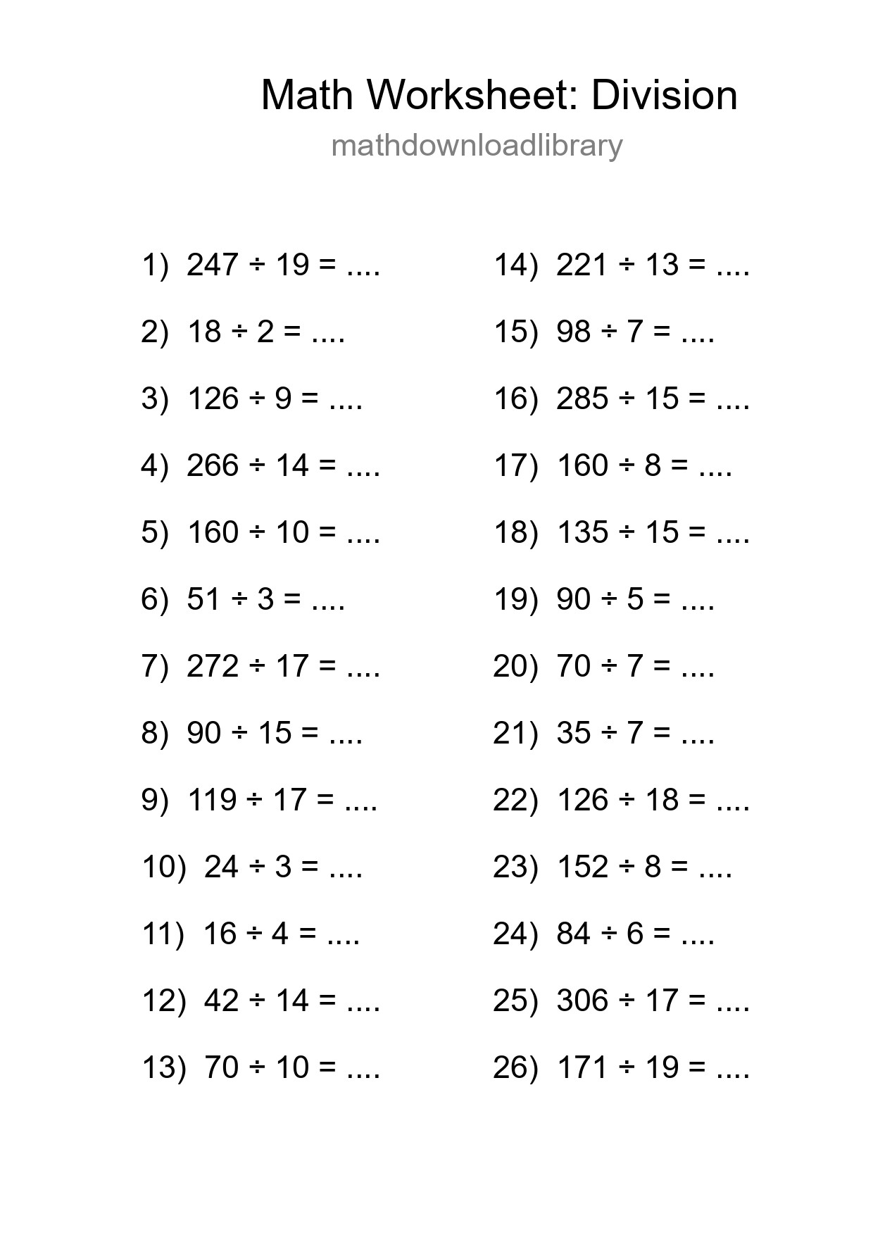 Free 26 Division Math Worksheet For Grade 2 With Answers - Part 136
