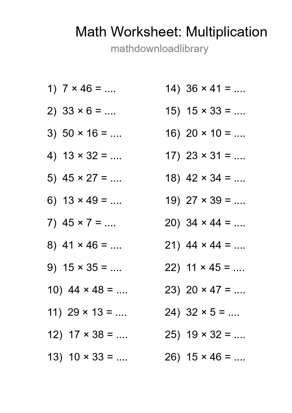 Free 26 Multiplication Math Worksheet For Grade 2 - Part 282