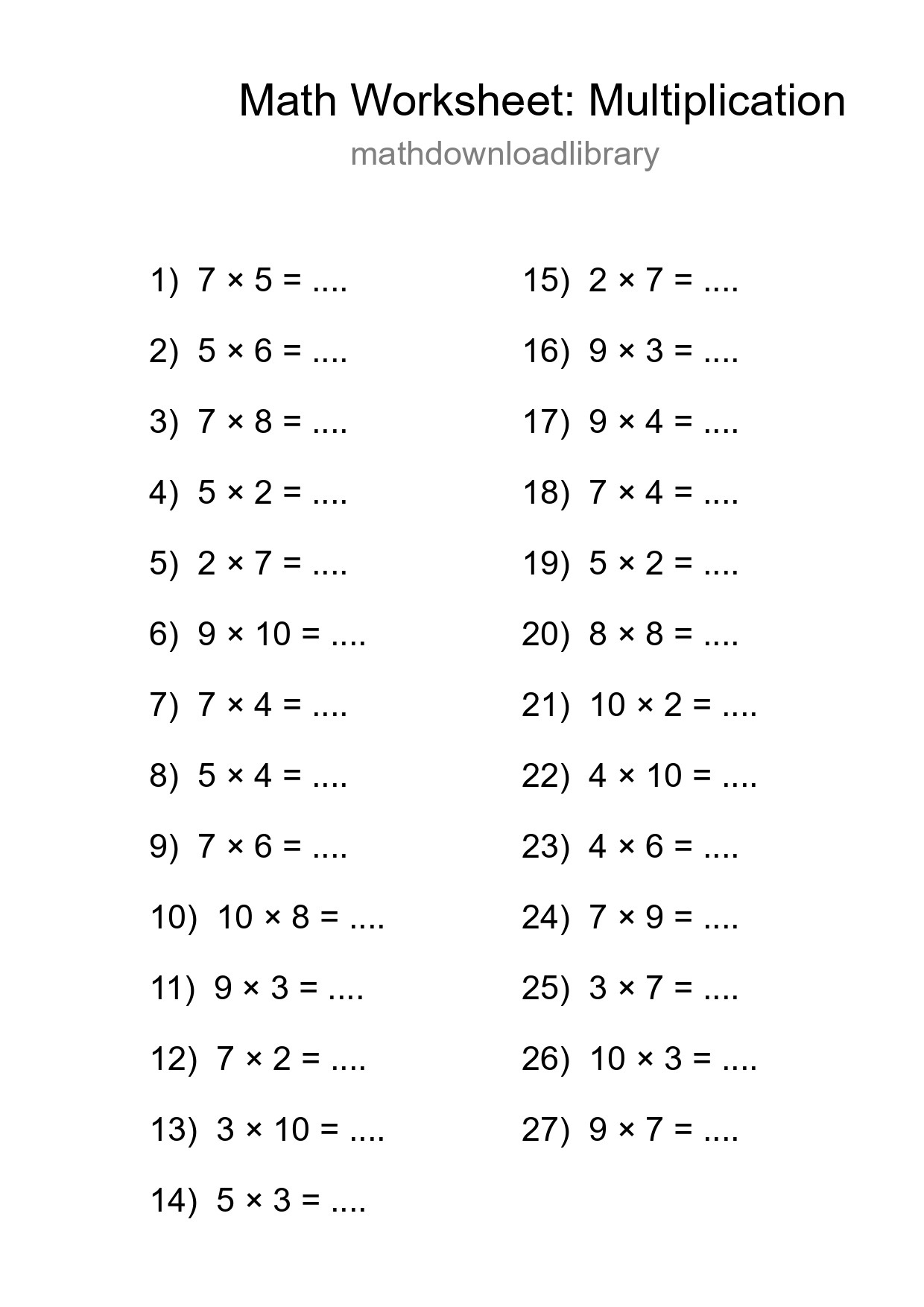Free 27 Multiplication Math Worksheet For Grade 1 With Answers - Part 249
