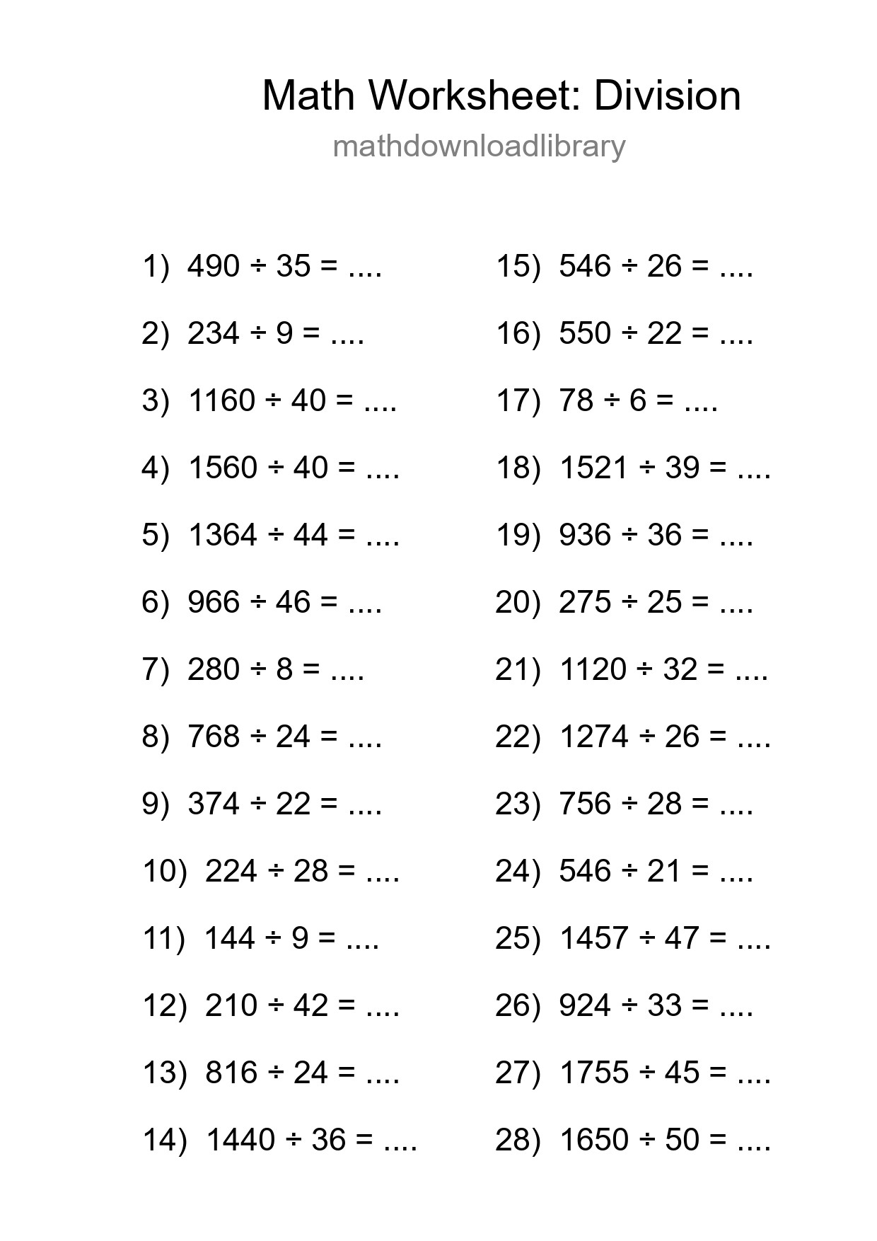 Free 28 Division Math Worksheet For Grade 2 With Answers - Part 213
