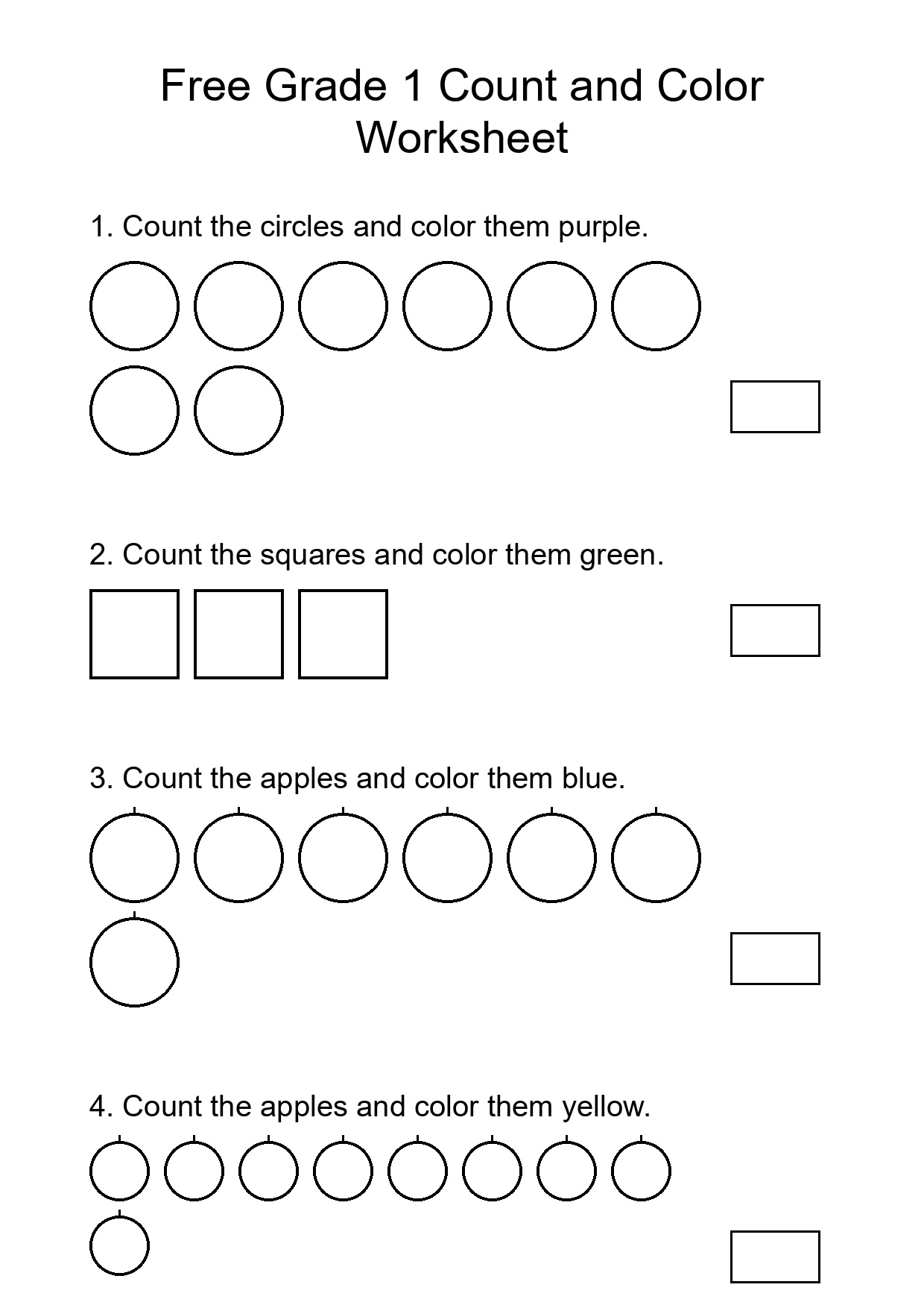 Free Grade 1 Count and Color Worksheet