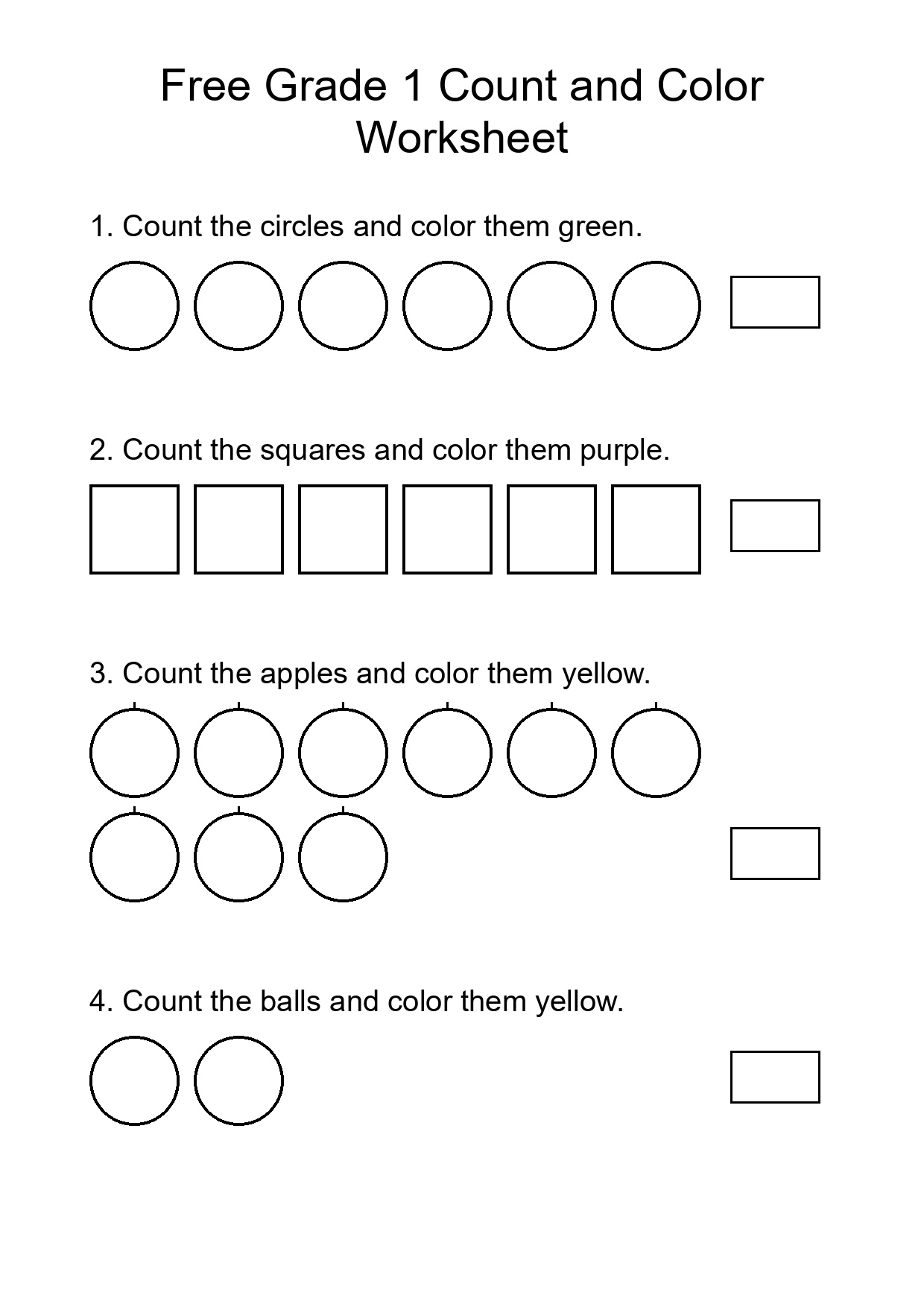 Free Grade 1 Count and Color Worksheet