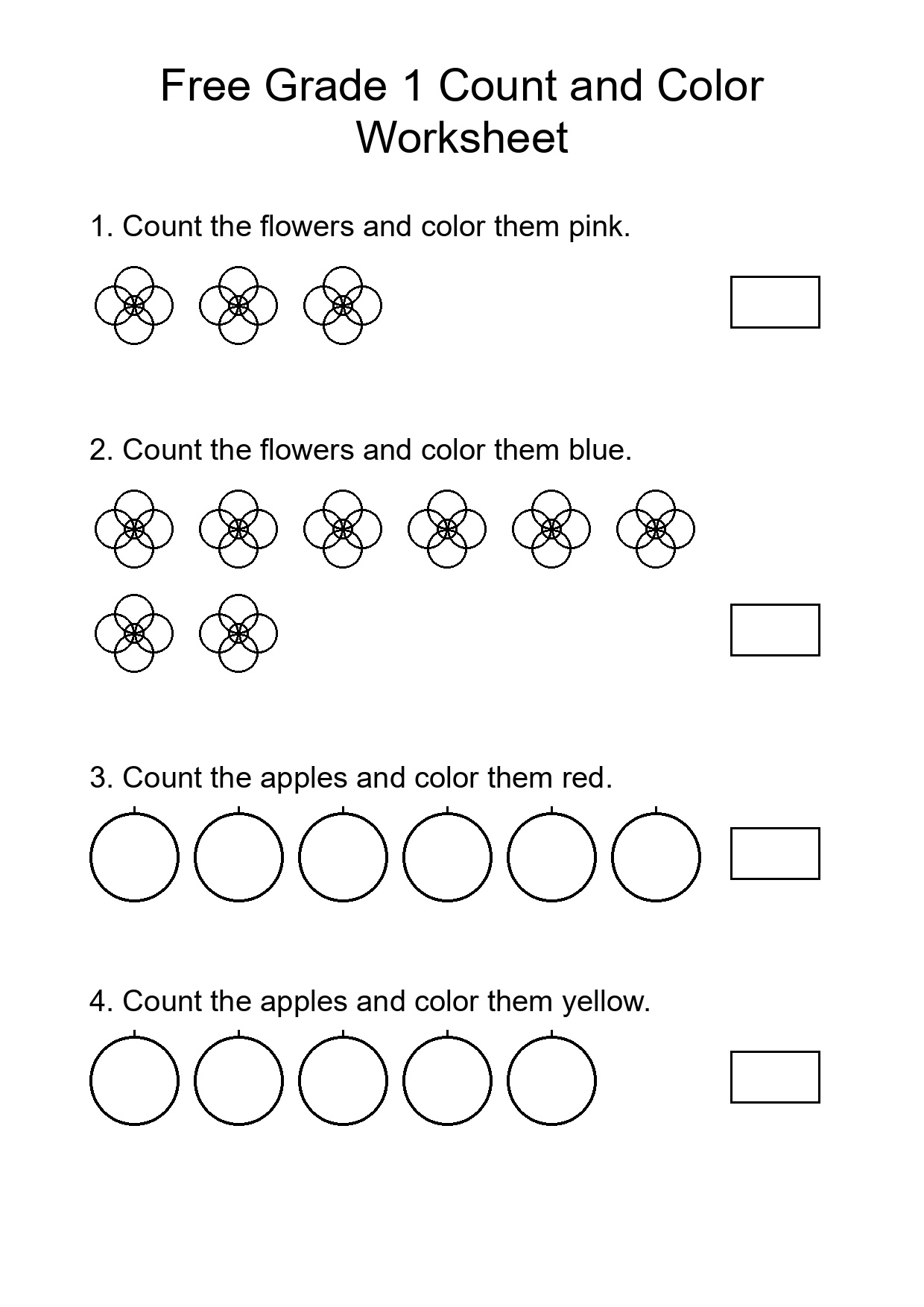 Free Grade 1 Count and Color Worksheet