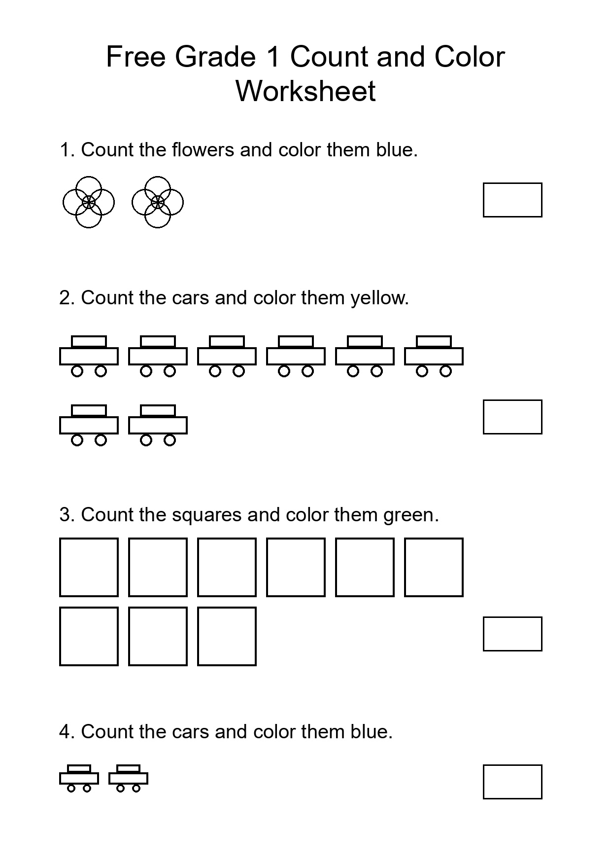 Free Grade 1 Count and Color Worksheet