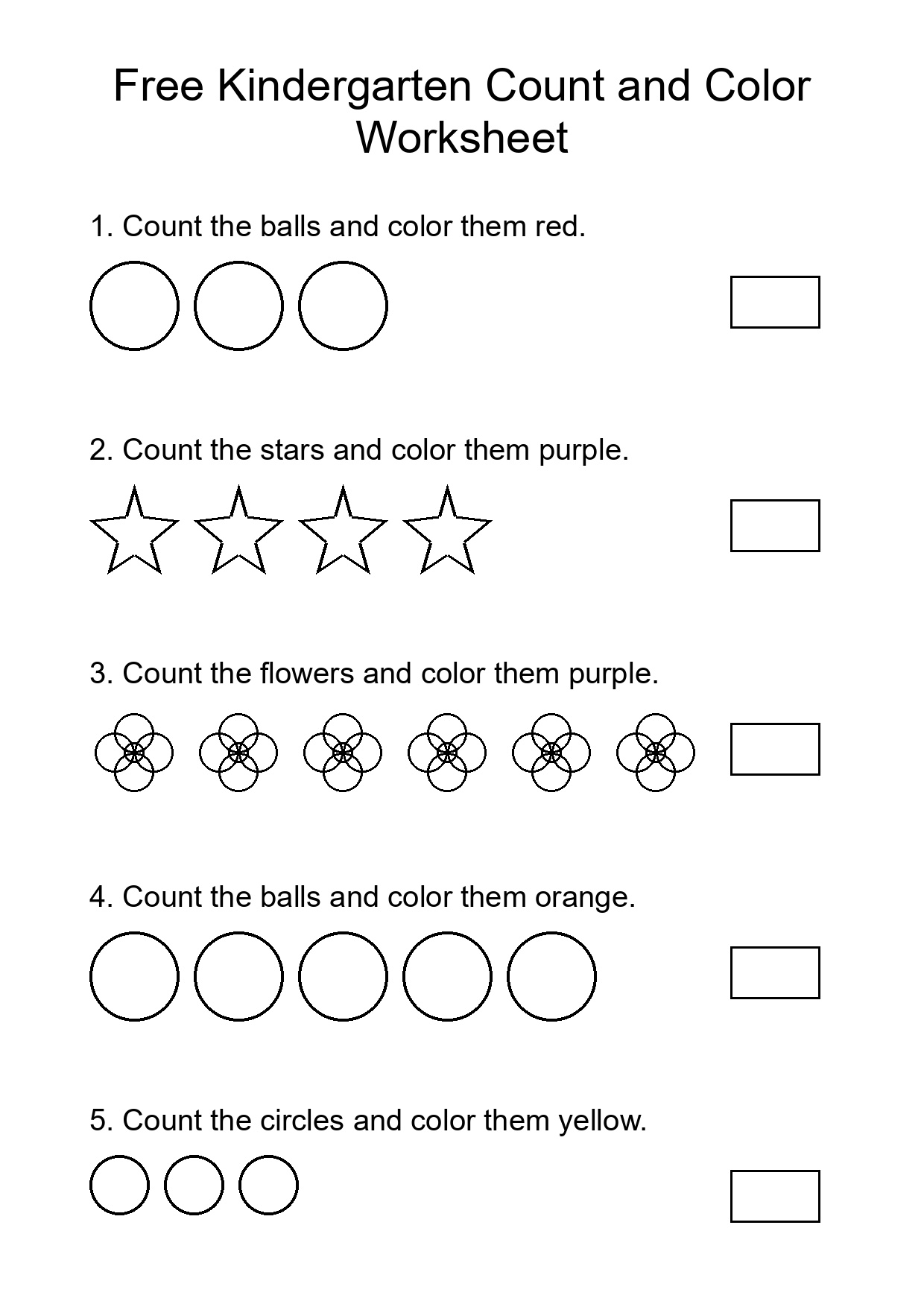 Free Kindergarten Count and Color Worksheet