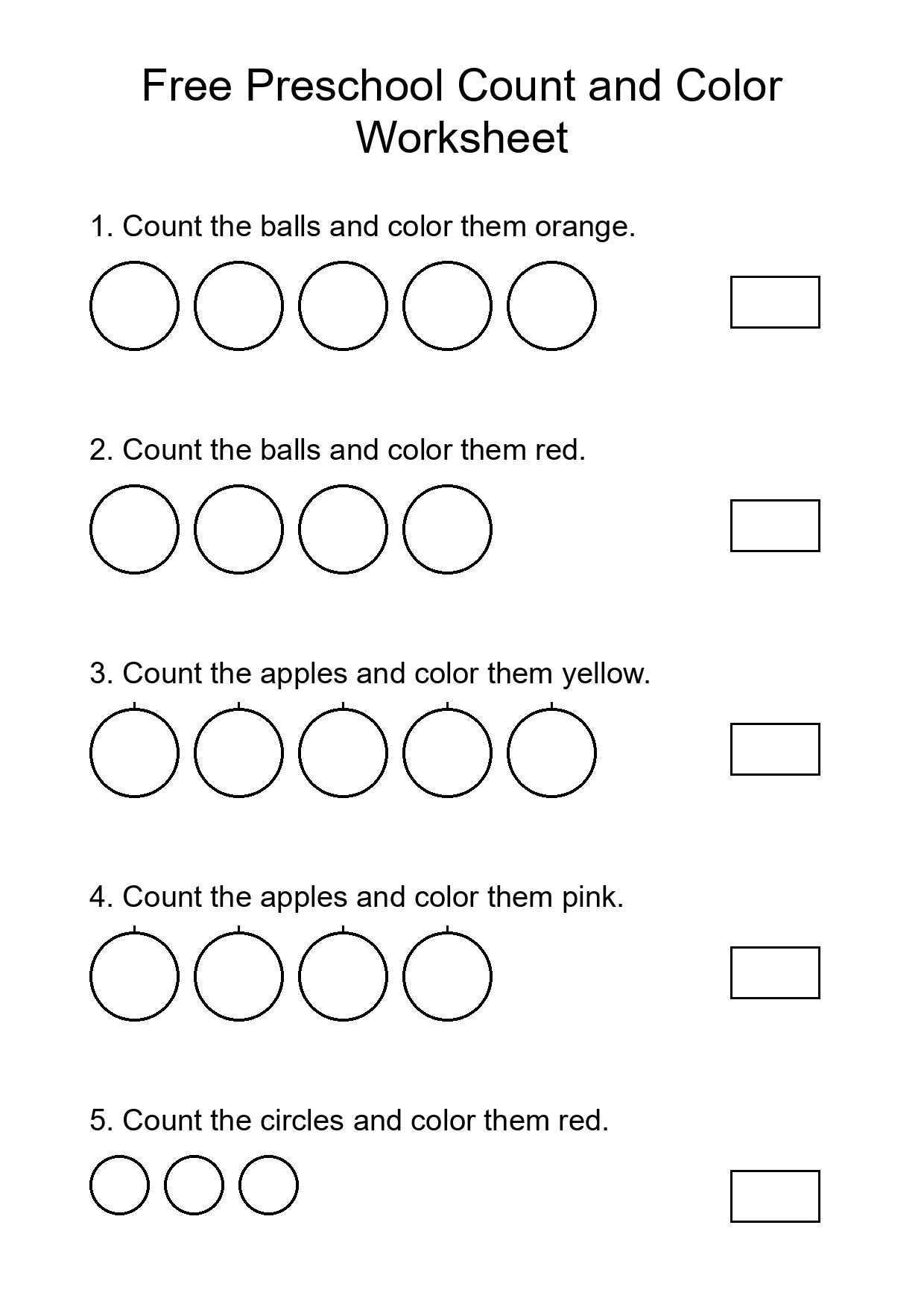 Free Preschool Count and Color Worksheet