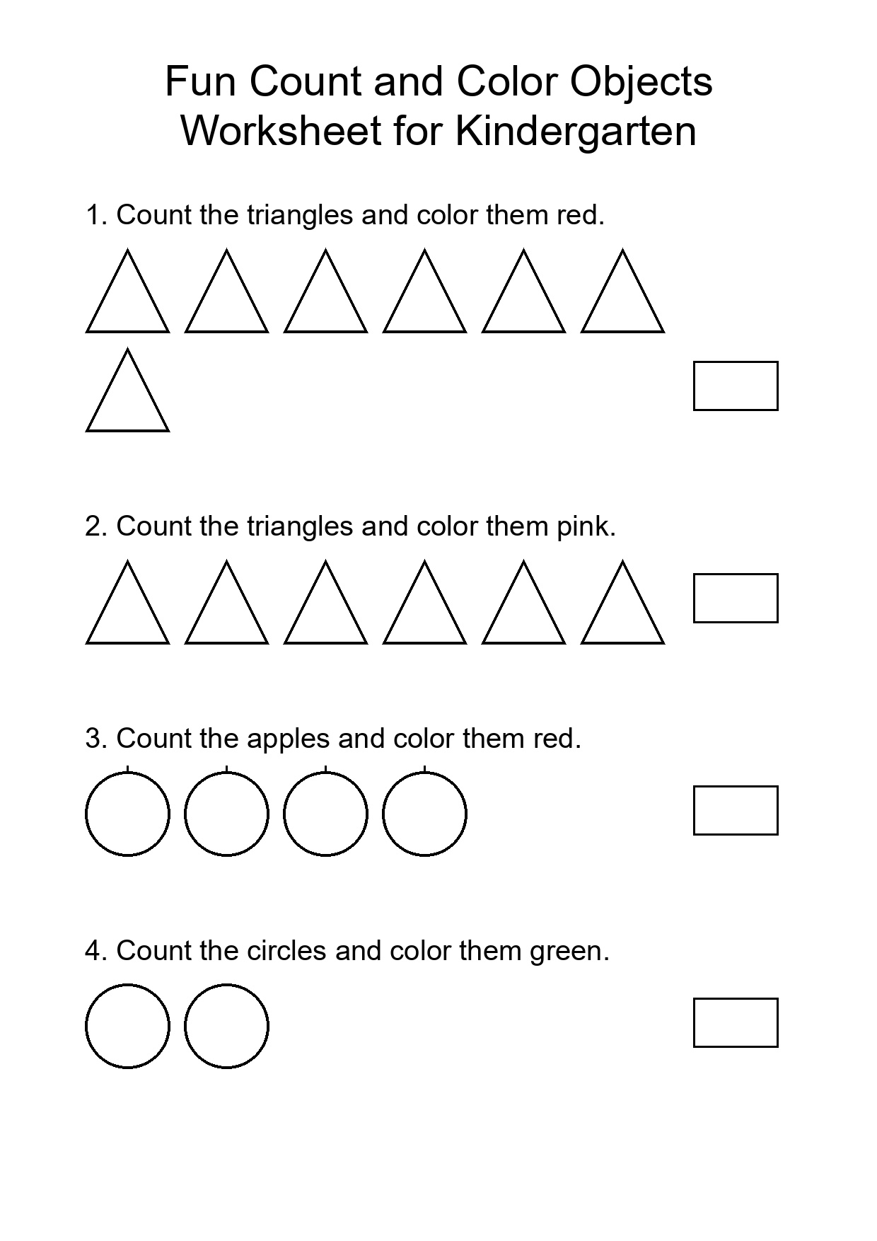 Fun Count and Color Objects Worksheet for Kindergarten