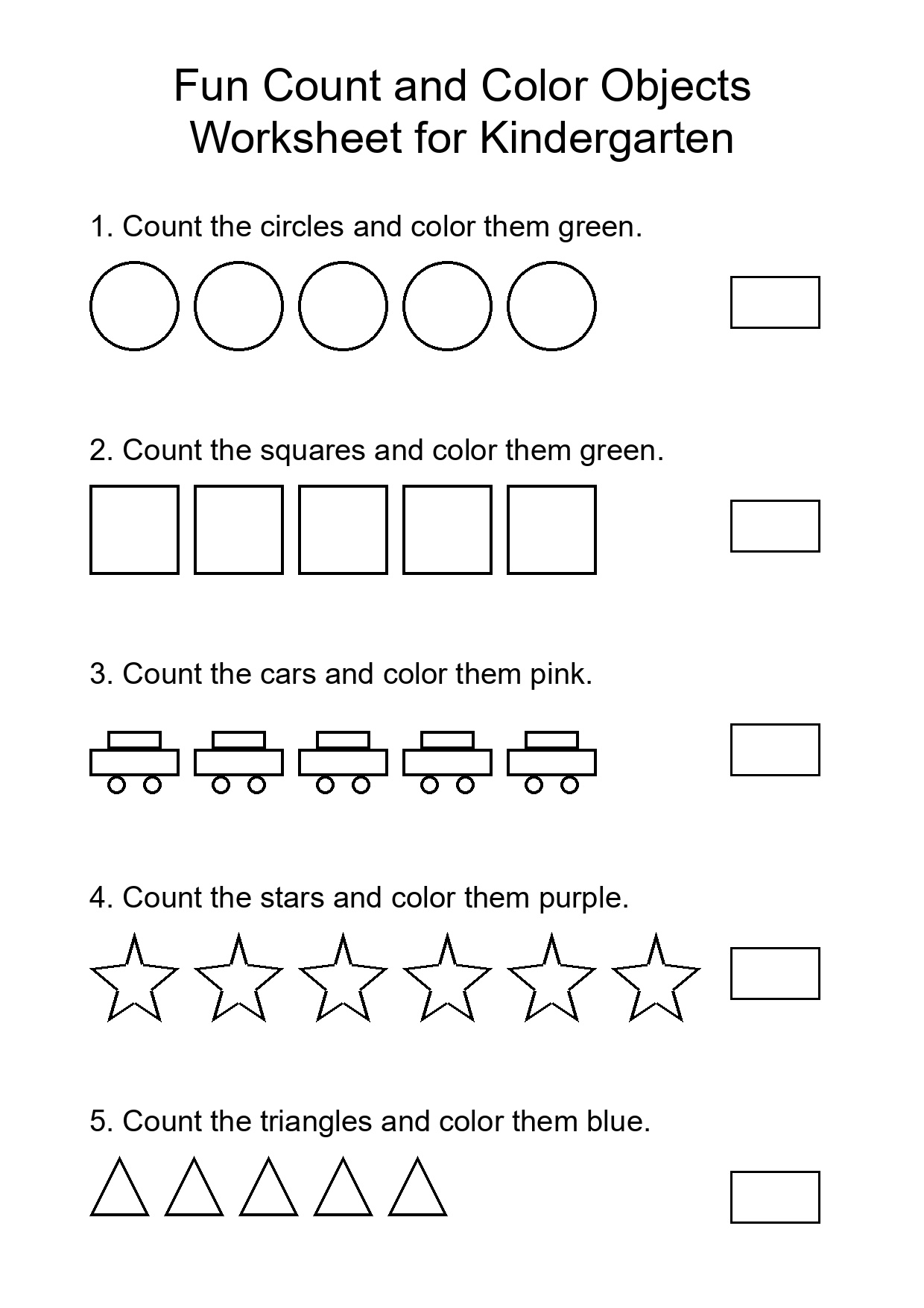 Fun Count and Color Objects Worksheet for Kindergarten