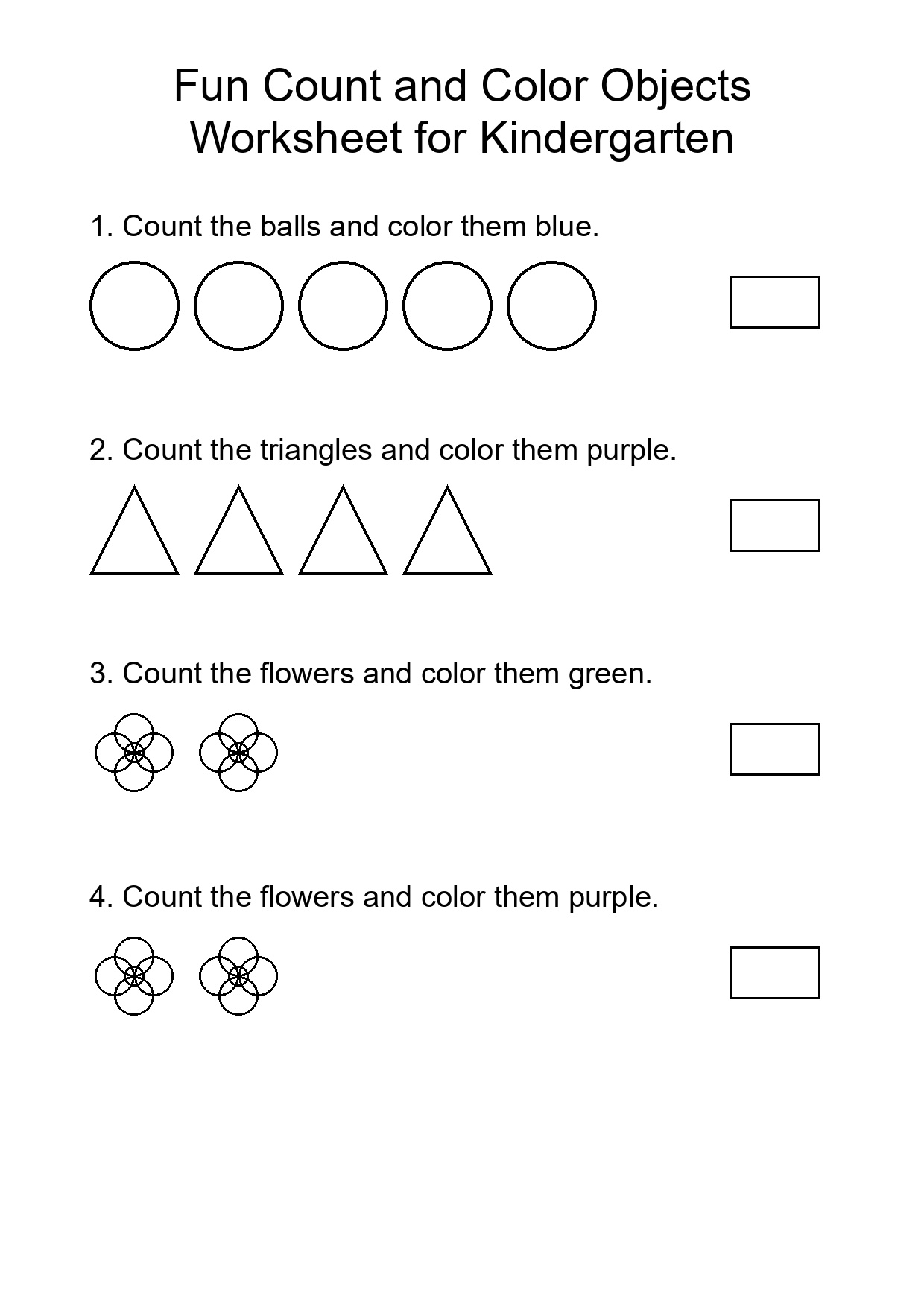 Fun Count and Color Objects Worksheet for Kindergarten