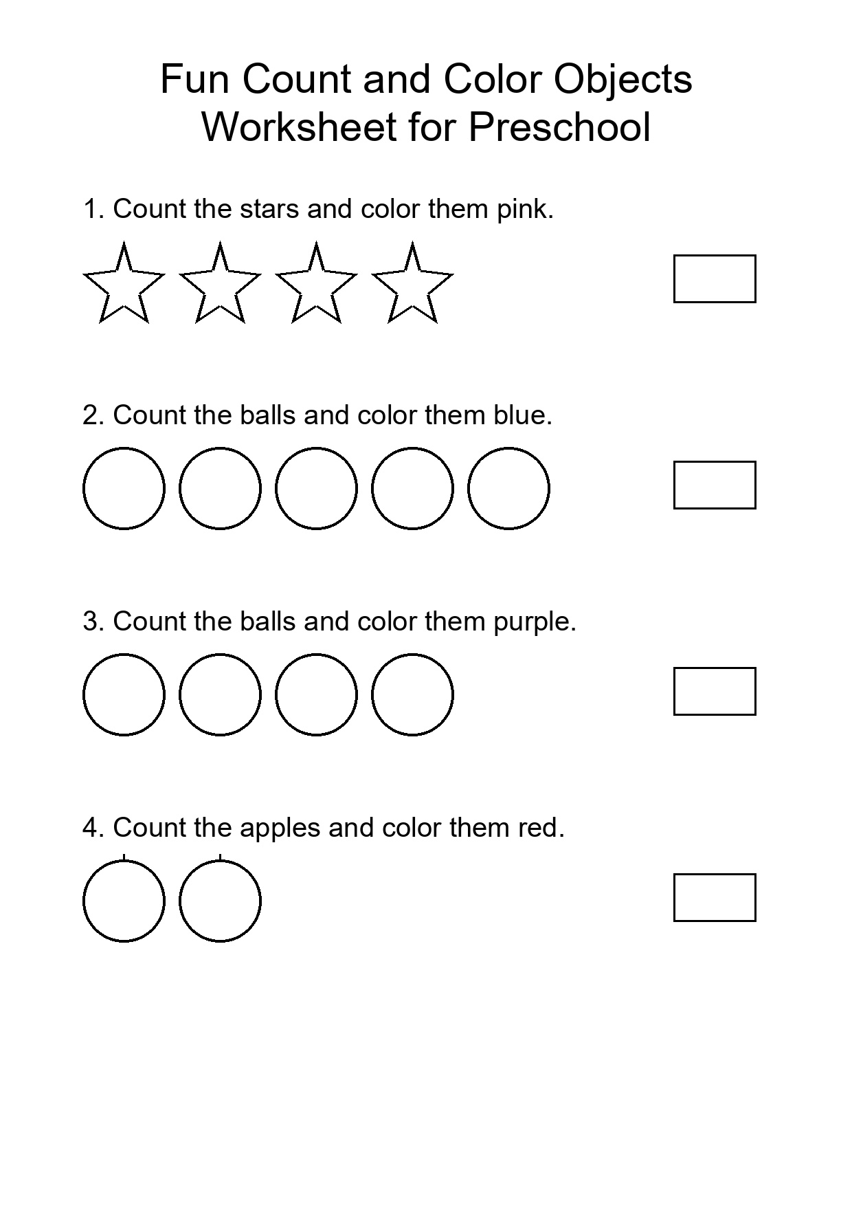 Fun Count and Color Objects Worksheet for Preschool