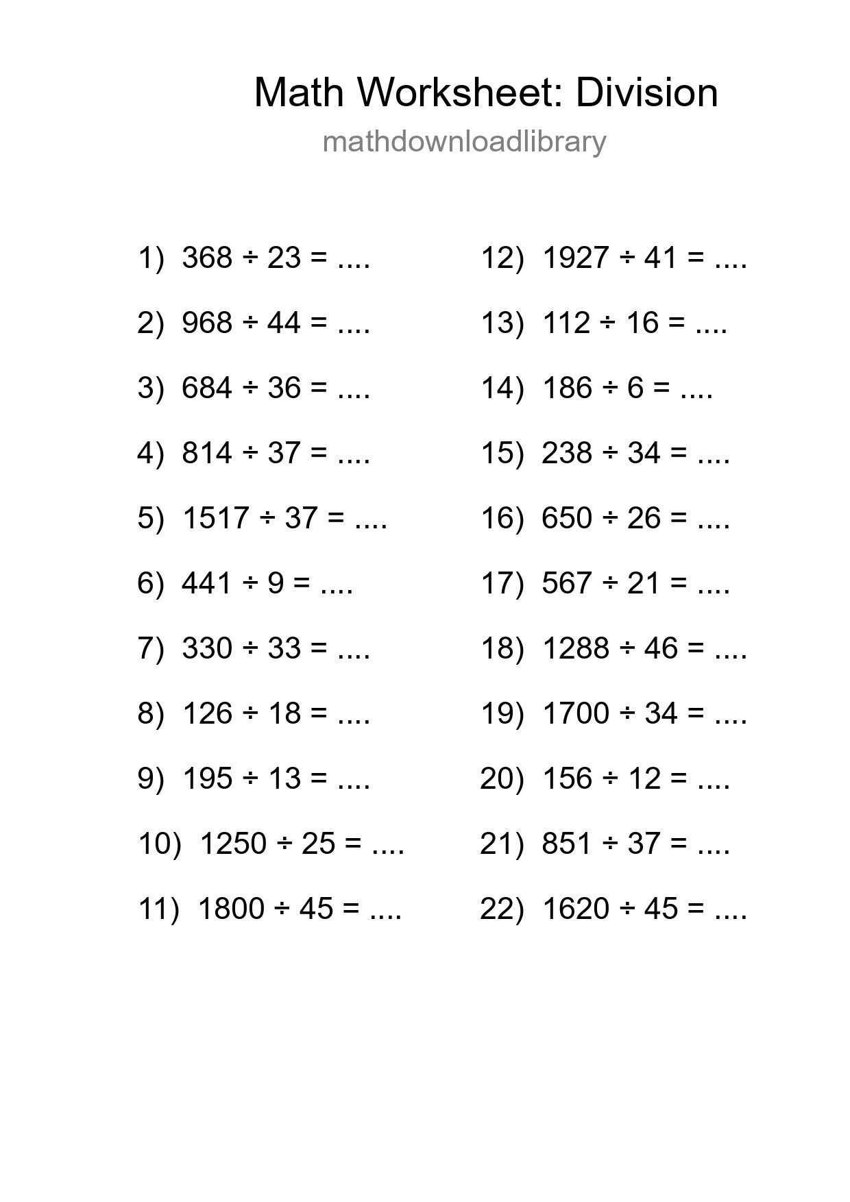 Grade 2 Division Practice Worksheet (22 Problems) - Part 268