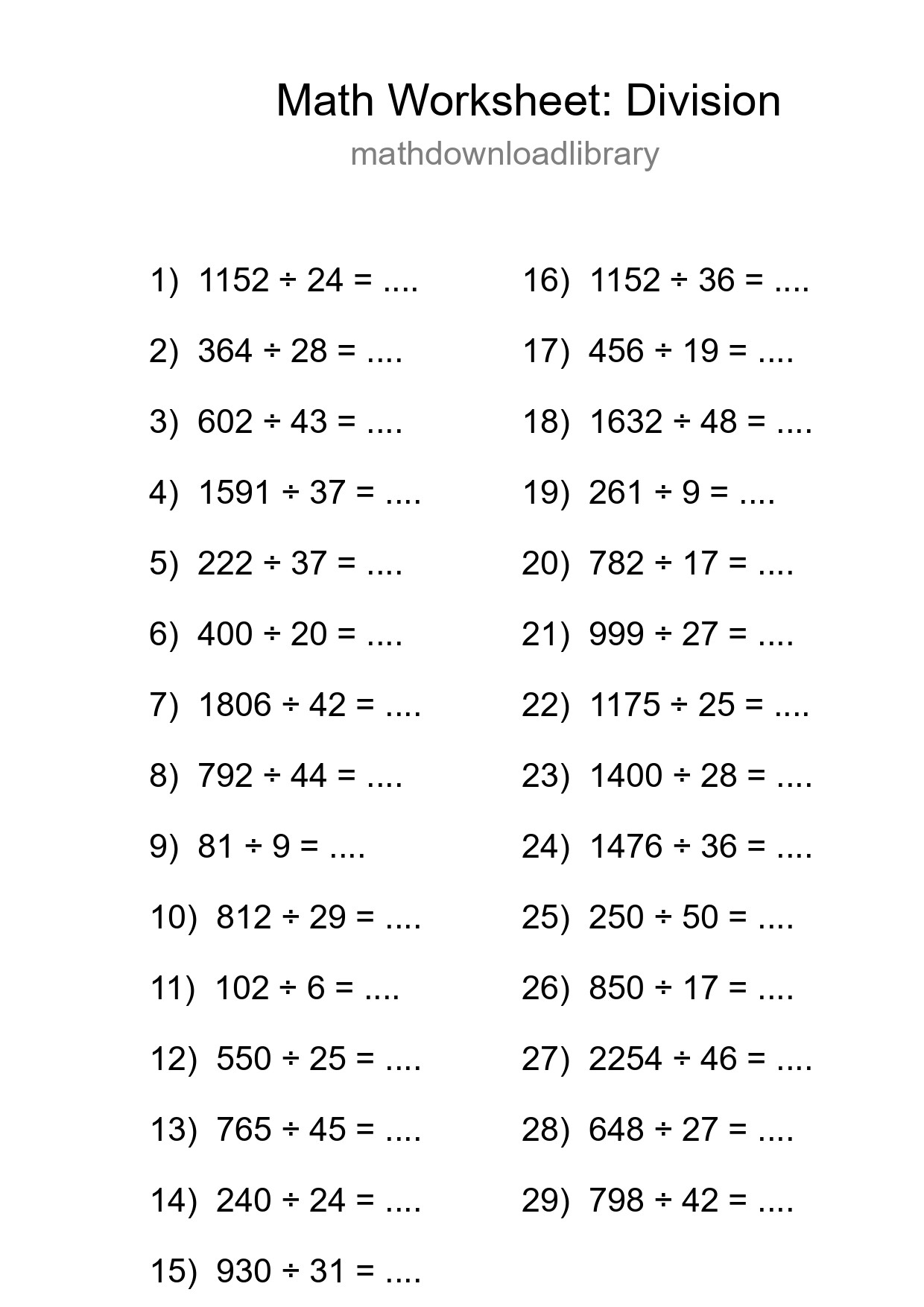 Grade 2 Division Practice Worksheet (29 Problems) - Part 235