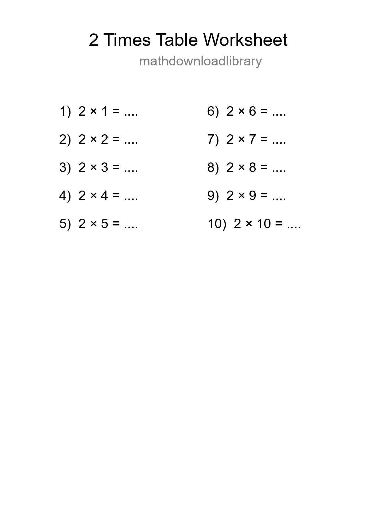 Grade 2 Multiplication Table 2 Practice - Part 251