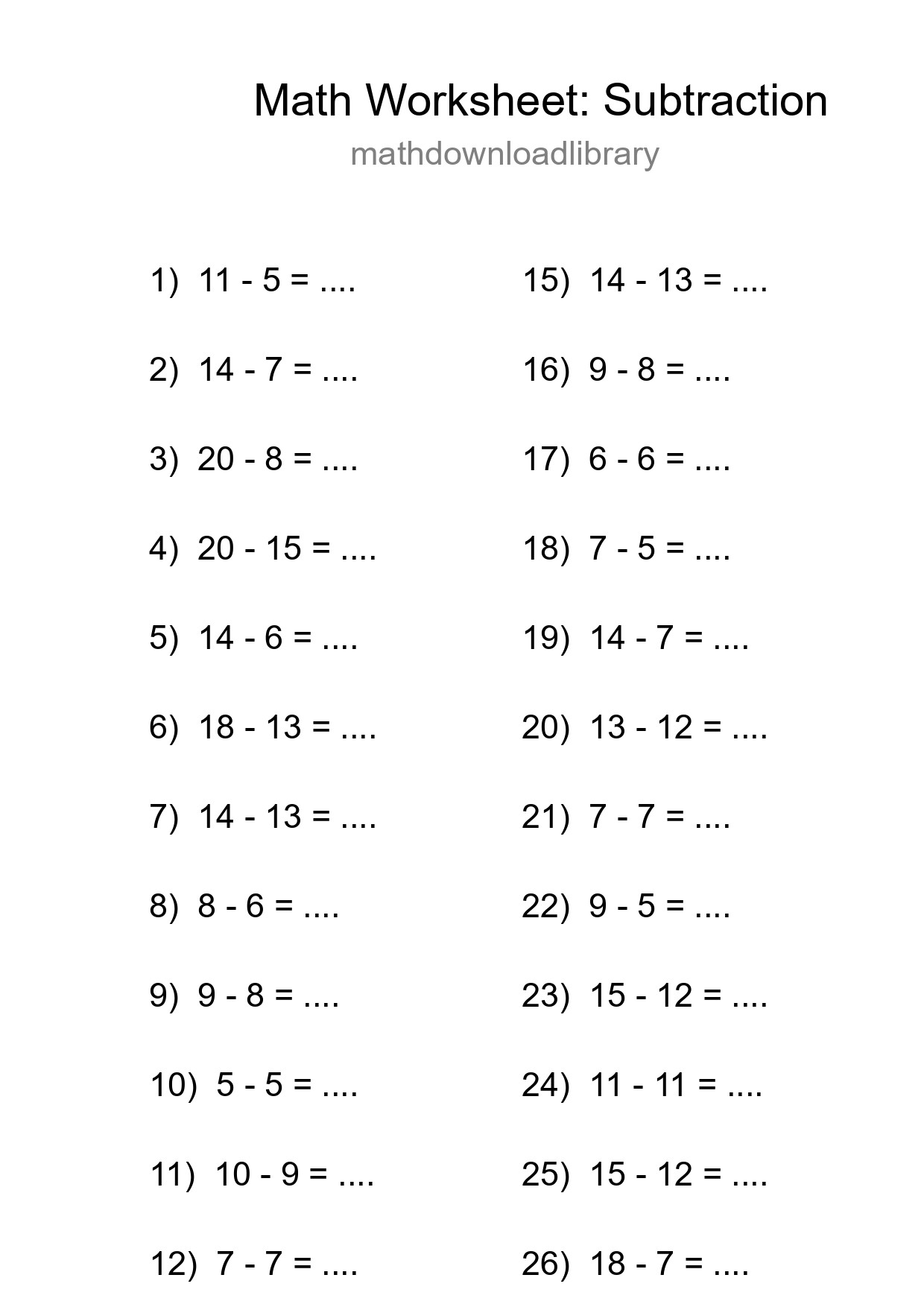Grade 2 Subtraction Practice Worksheet (27 Problems) - Part 74