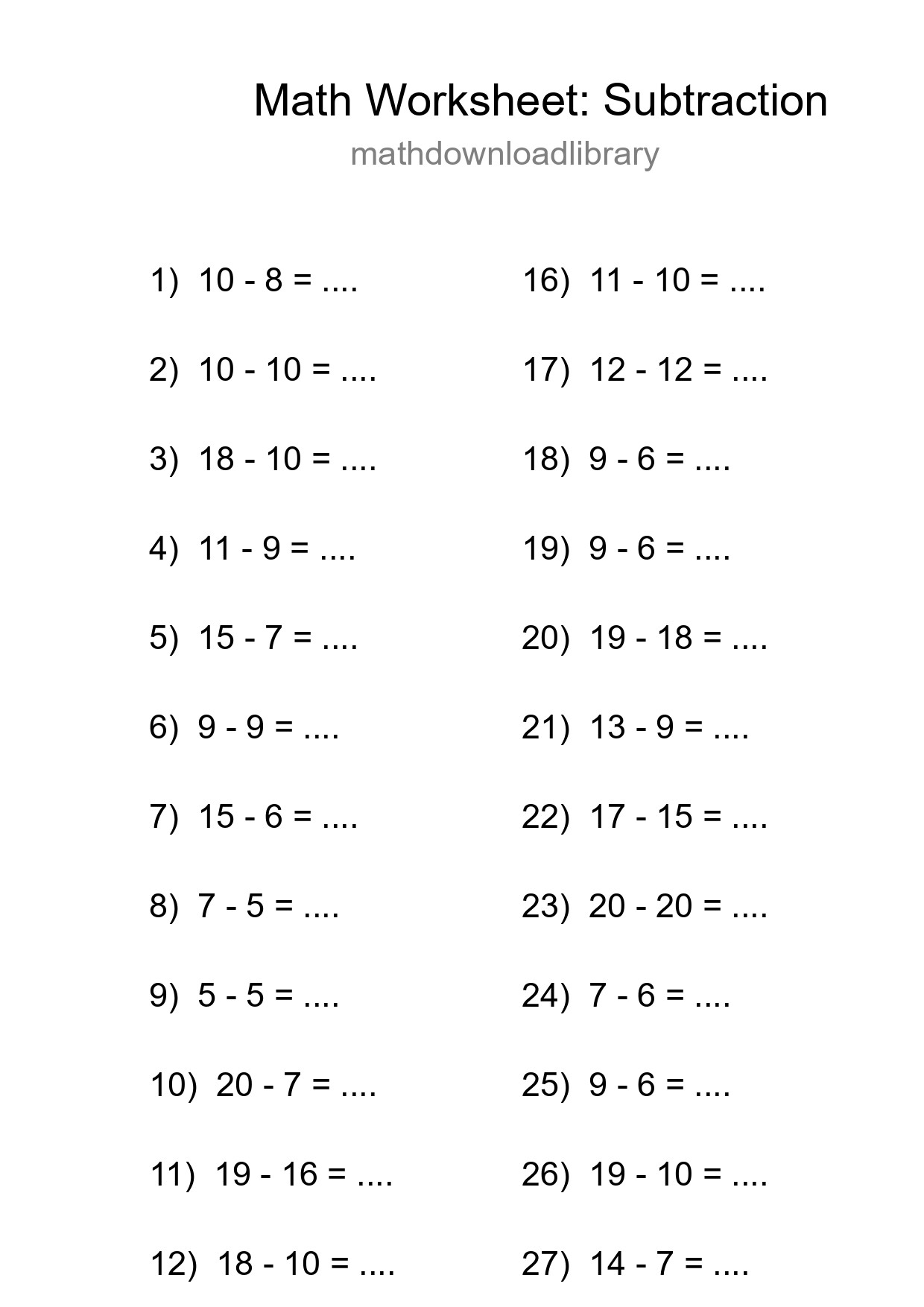 Grade 2 Subtraction Practice Worksheet (30 Problems) - Part 173