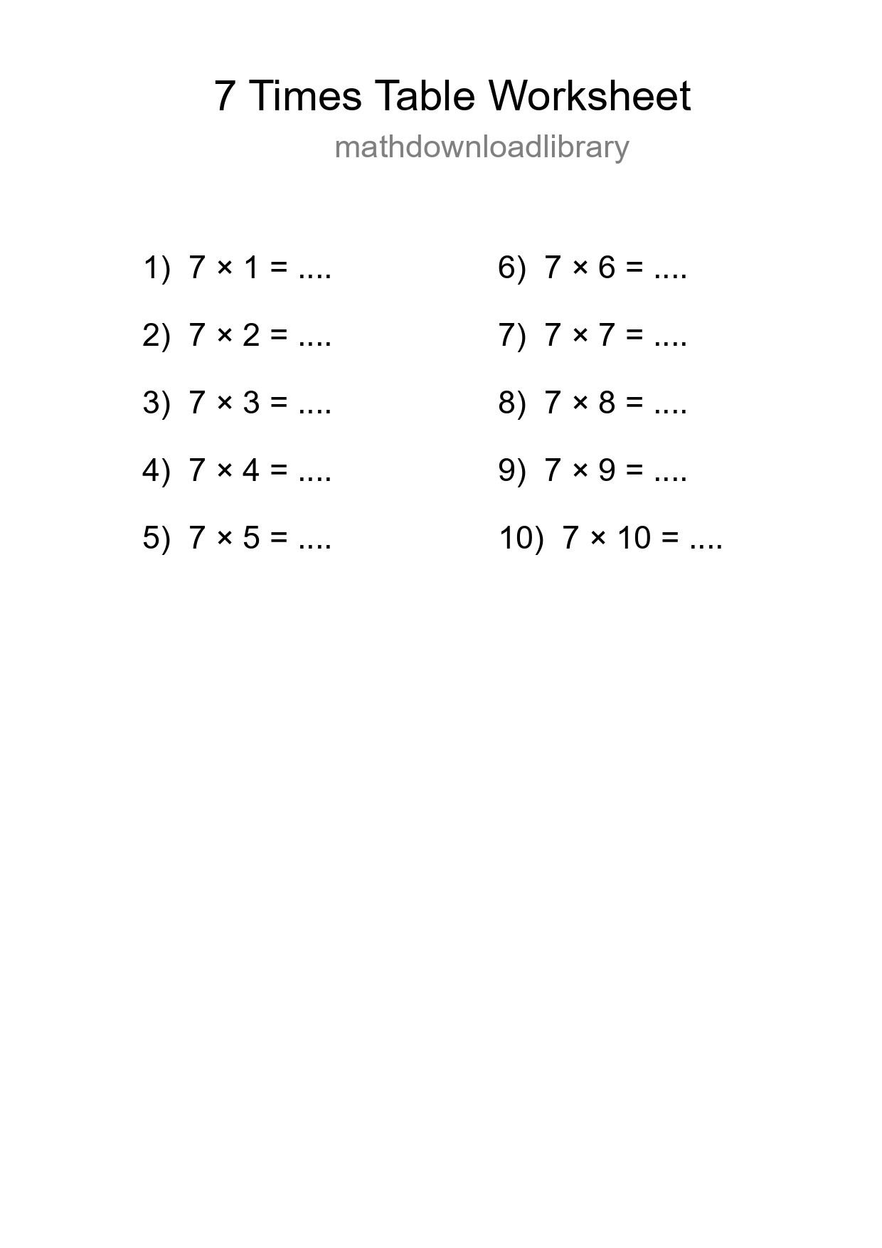 Grade 3 Multiplication Table 7 Practice - Part 97